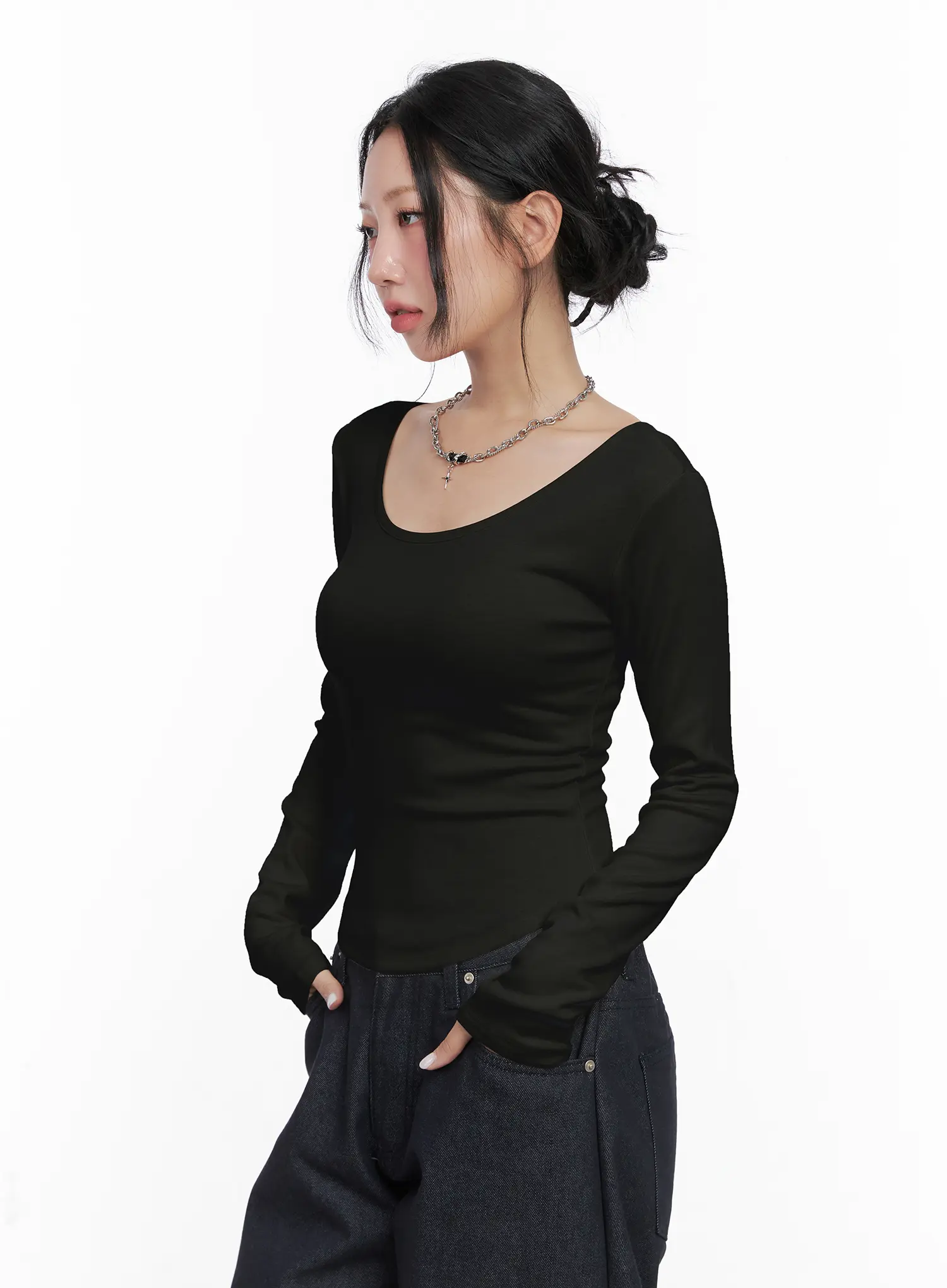 Asymmetrical Crop Long Sleeve Top CN514 - Image 11