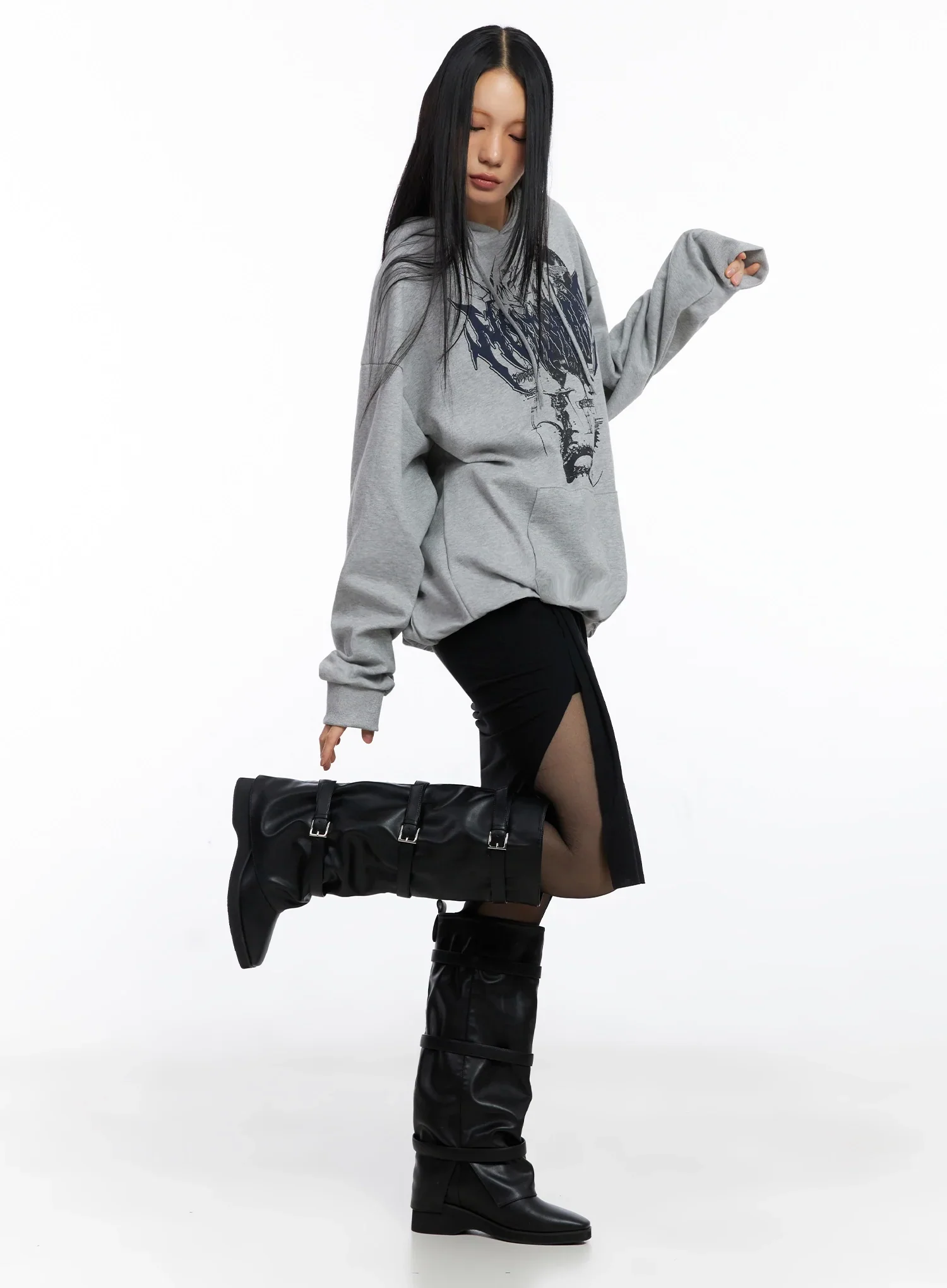 Asymmetrical Slit Midi Skirt IO516 - Image 6