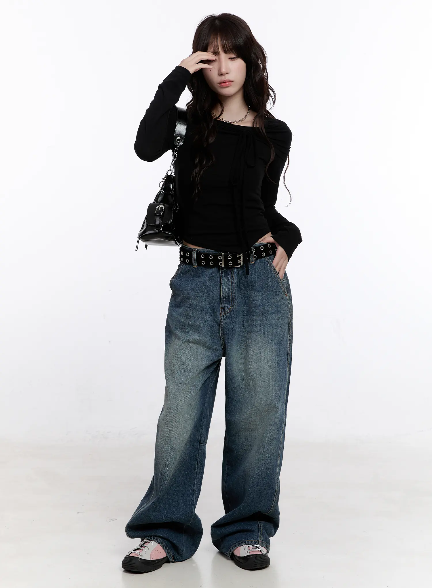 Asymmetrical Tie Detail Long Sleeve Top CO501 - Image 3