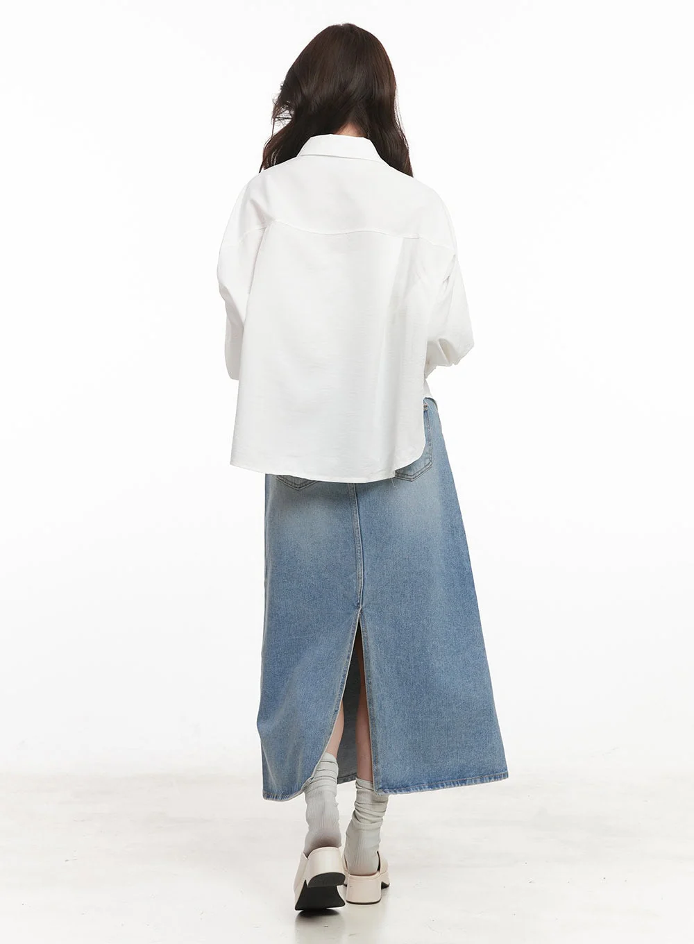 Back-Slit Stitched Denim Maxi Skirt CM511 - Image 6