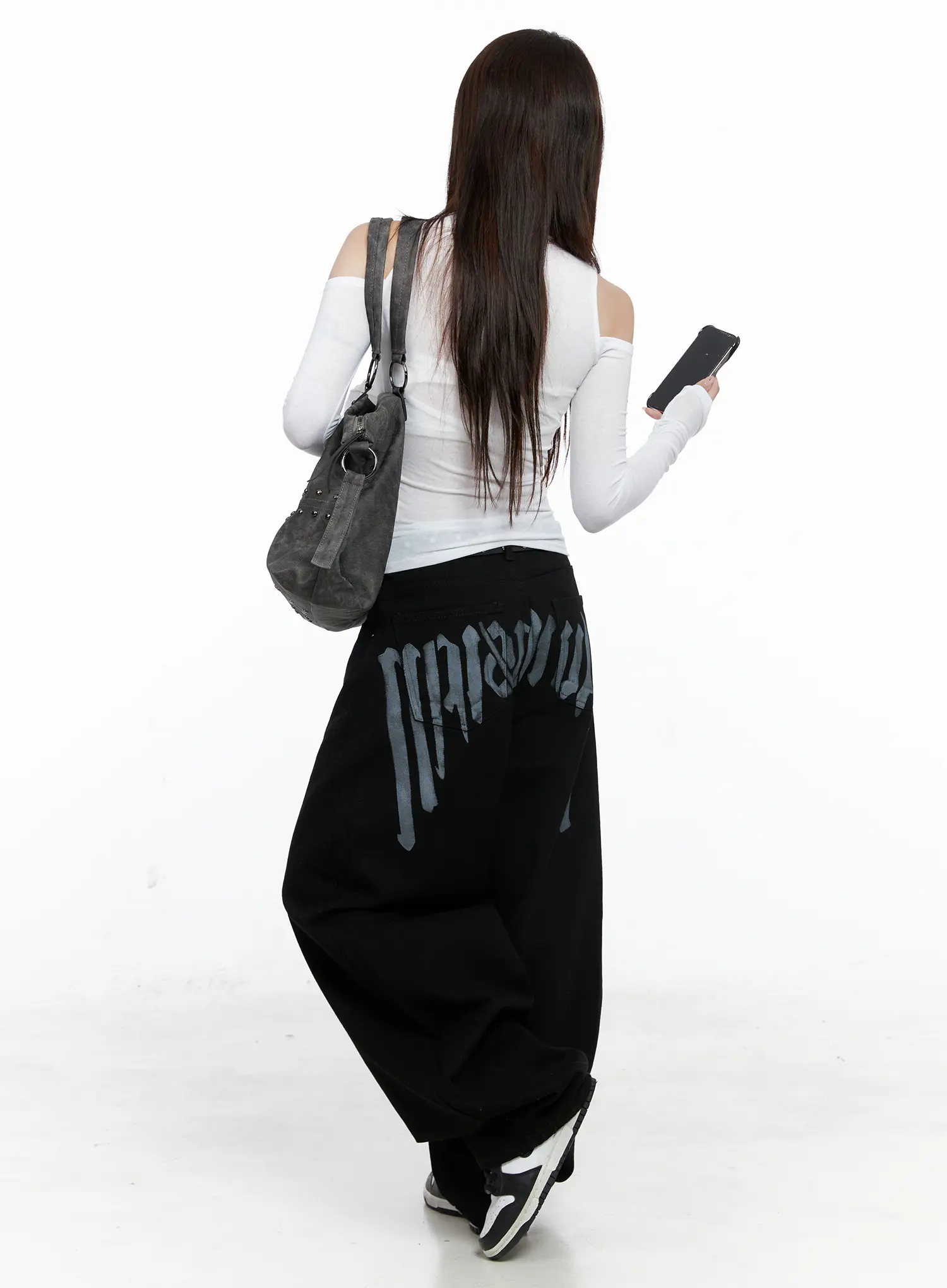 Baggy Black Graphic Cotton Pants CO521 - Image 2