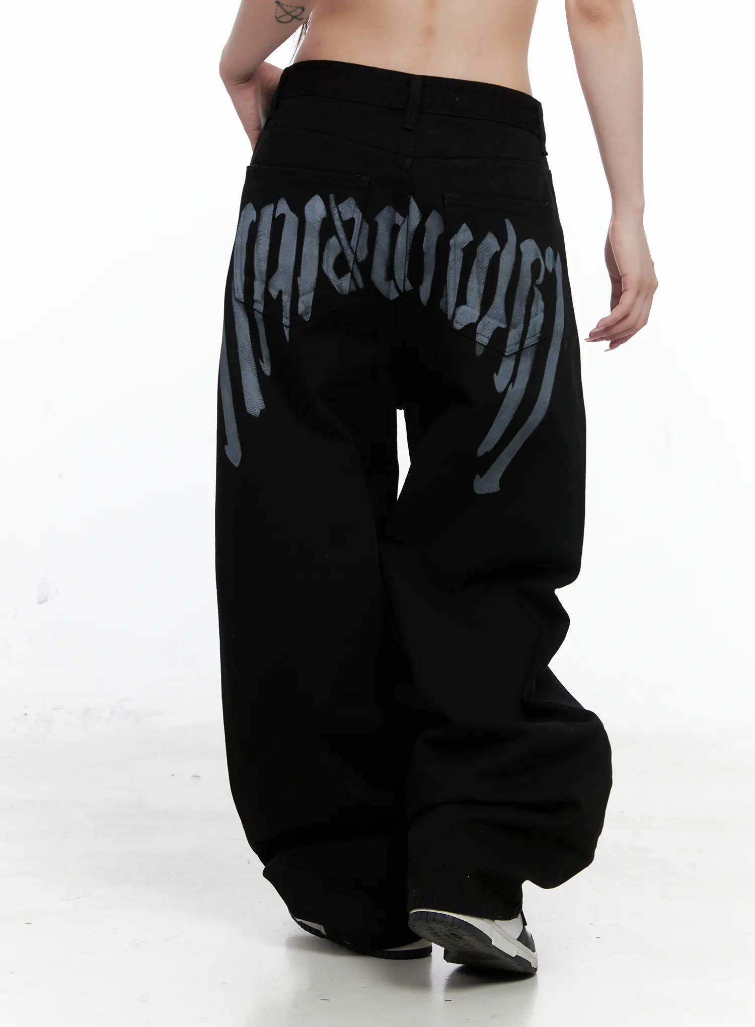 Baggy Black Graphic Cotton Pants CO521 - Image 5