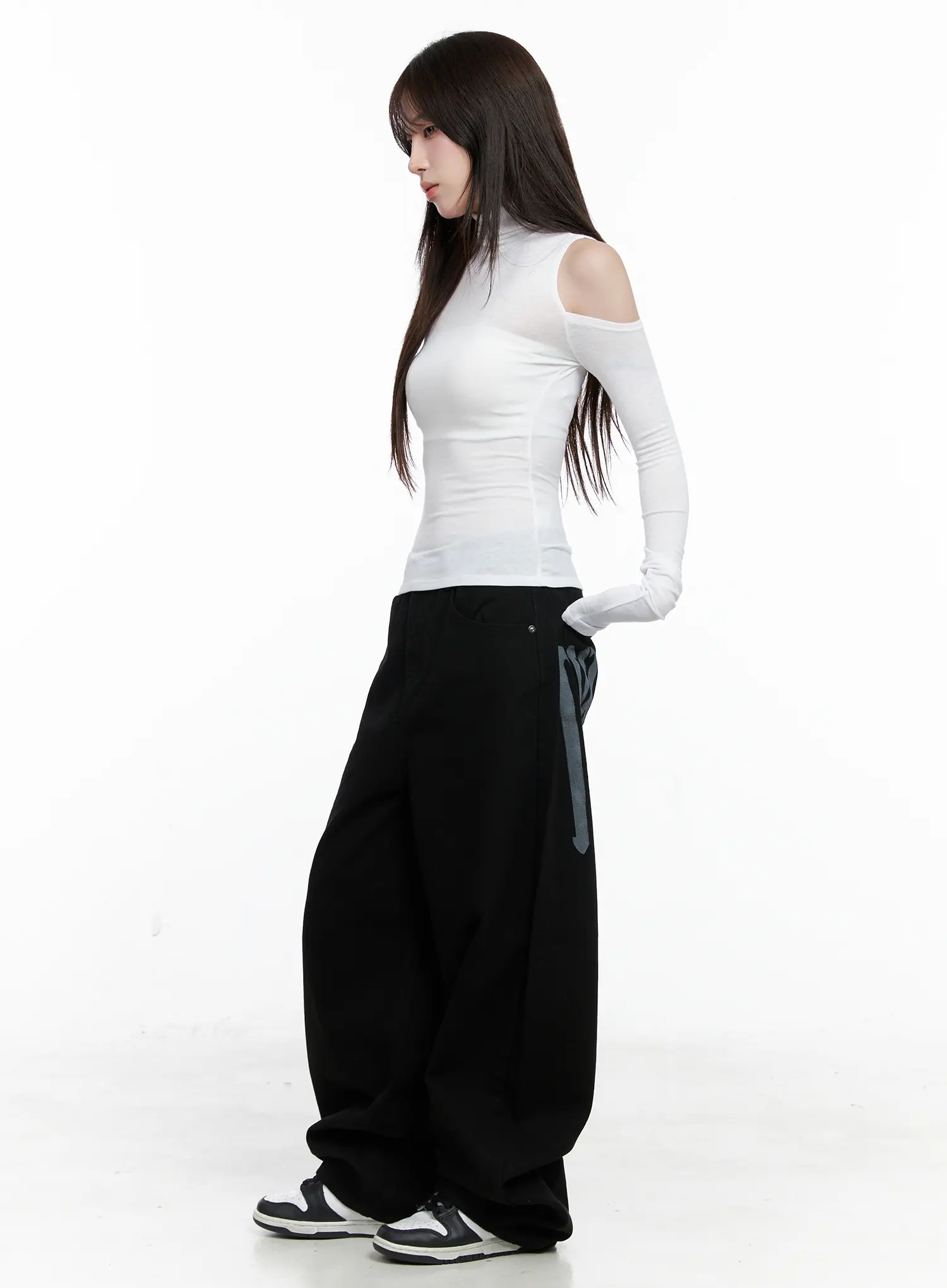 Baggy Black Graphic Cotton Pants CO521 - Image 7