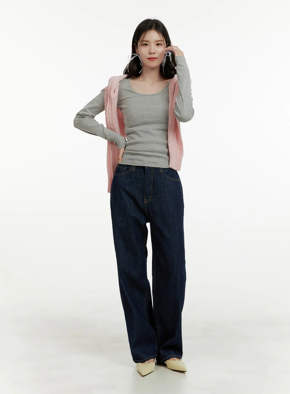 Basic Cotton U Neck Long Sleeve Tee OA405 - Image 2