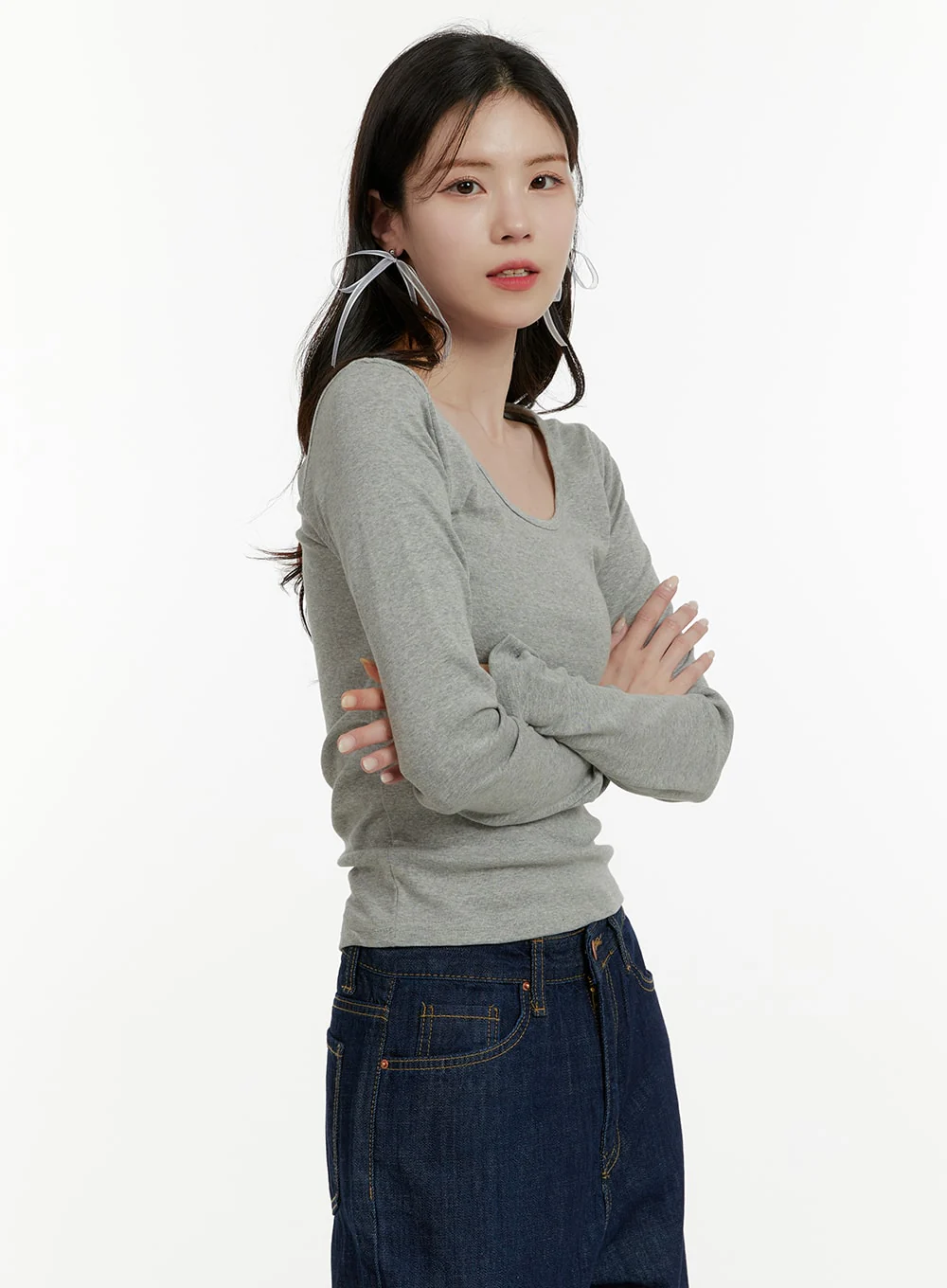 Basic Cotton U Neck Long Sleeve Tee OA405 - Image 4