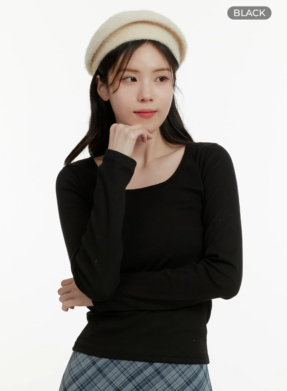 Basic Cotton U Neck Long Sleeve Tee OA405 - Image 6