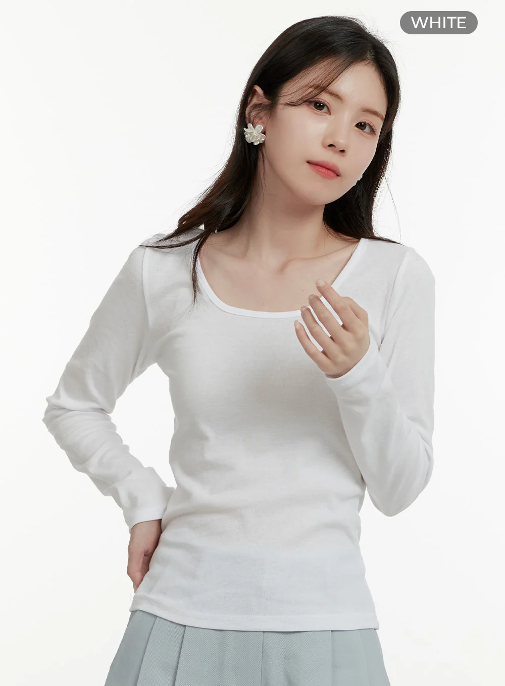 Basic Cotton U Neck Long Sleeve Tee OA405 - Image 8