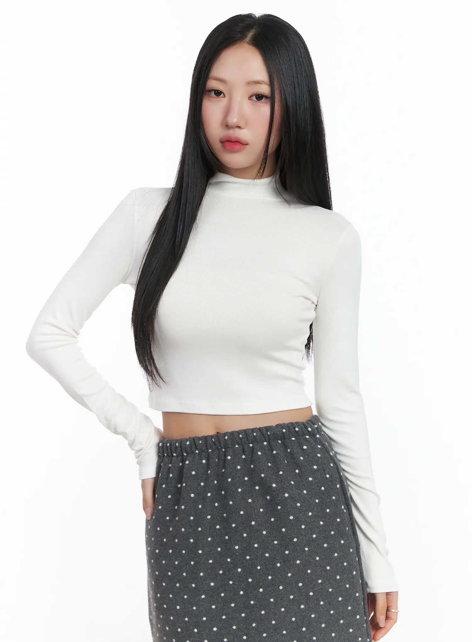 Basic Mock Neck Long Sleeve Crop Top CD529