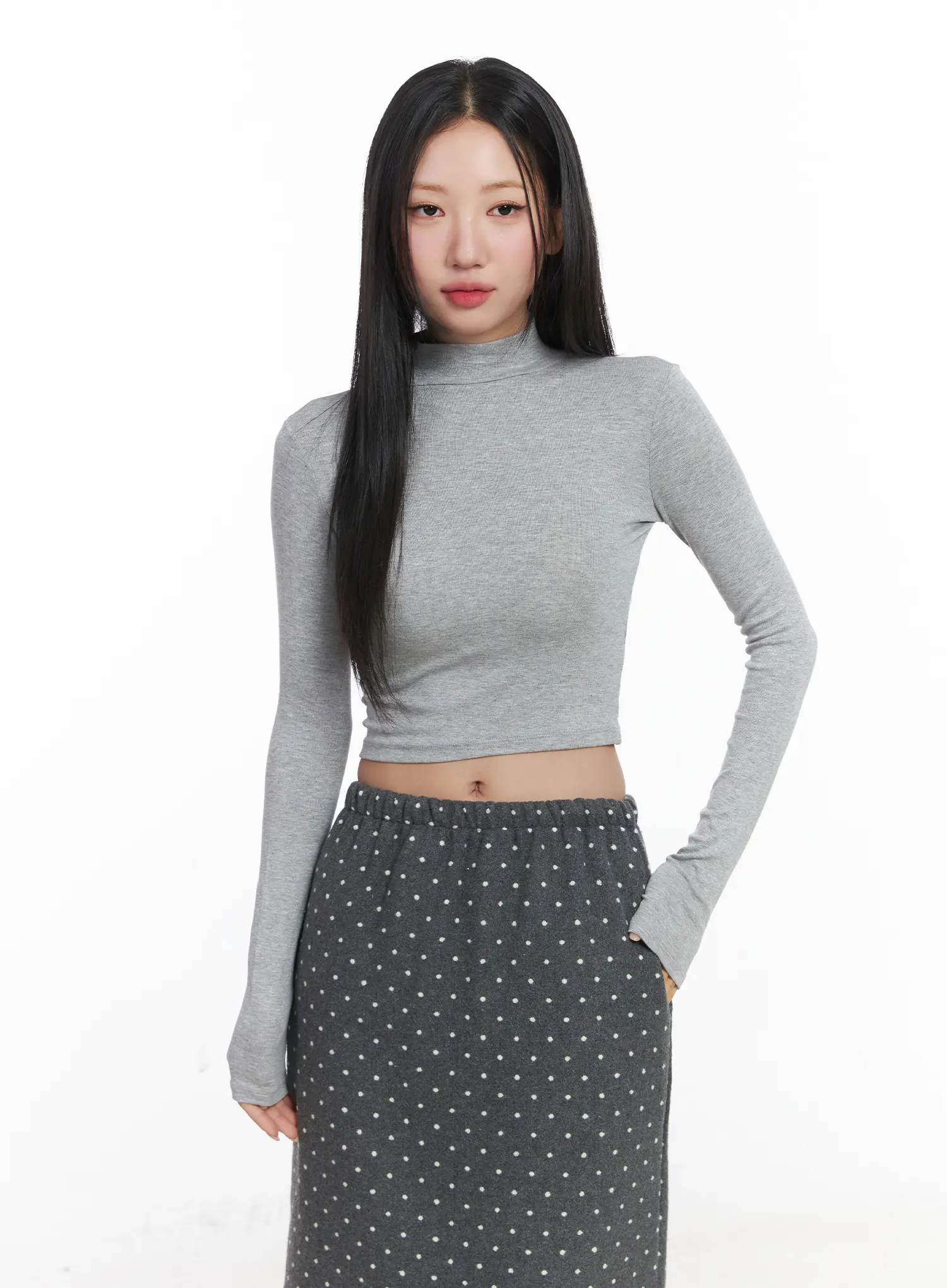 Basic Mock Neck Long Sleeve Crop Top CD529 - Image 10