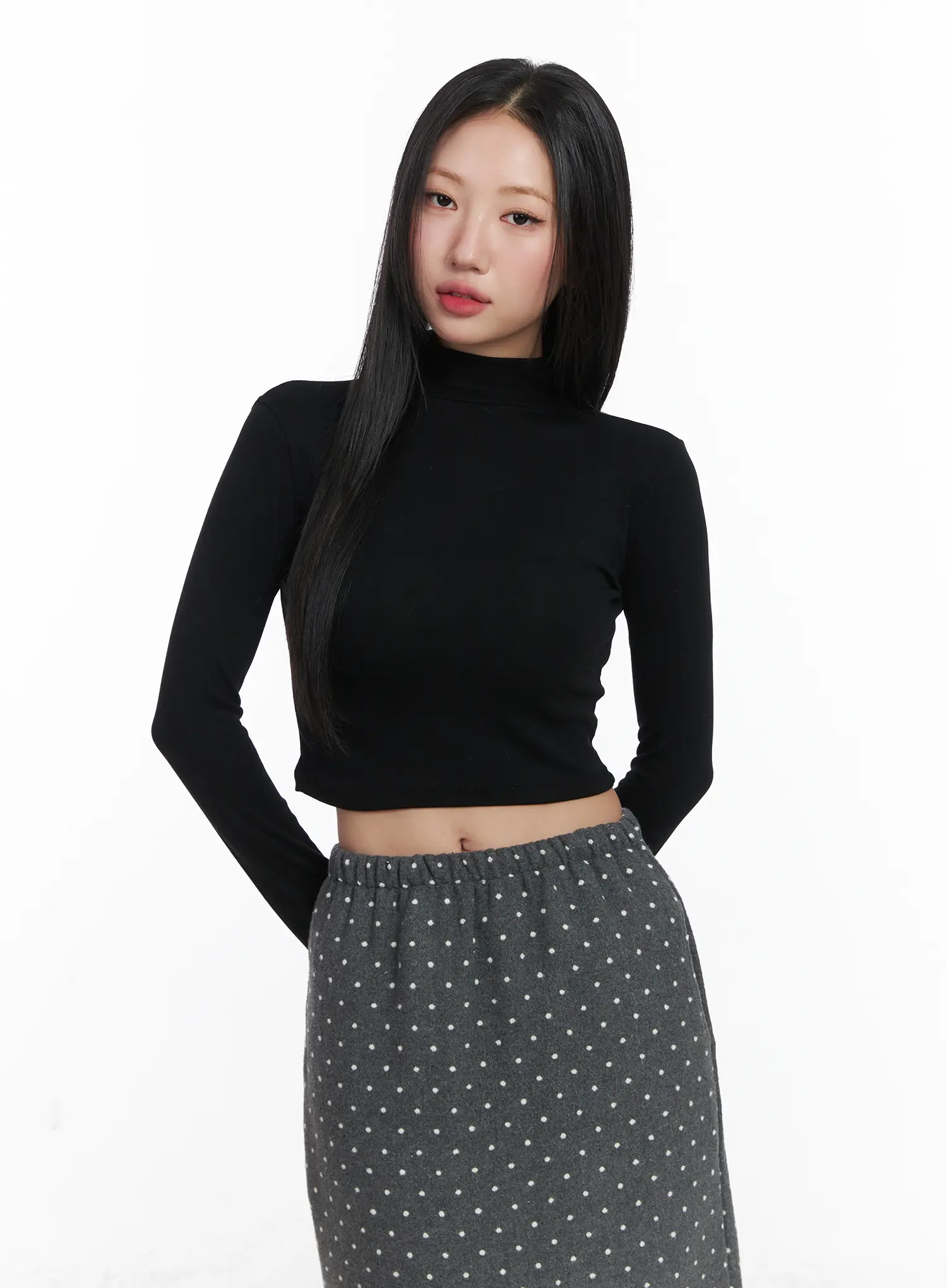 Basic Mock Neck Long Sleeve Crop Top CD529 - Image 11