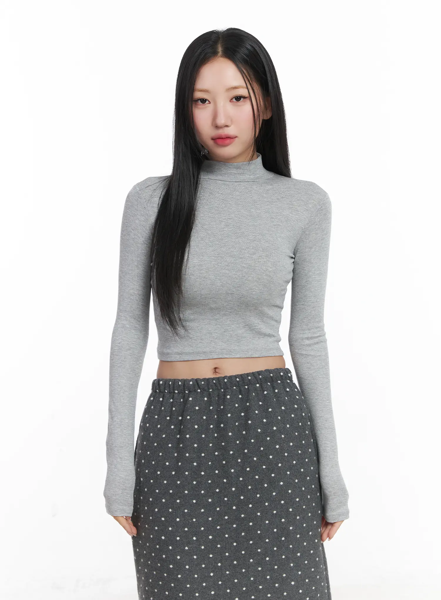 Basic Mock Neck Long Sleeve Crop Top CD529 - Image 2