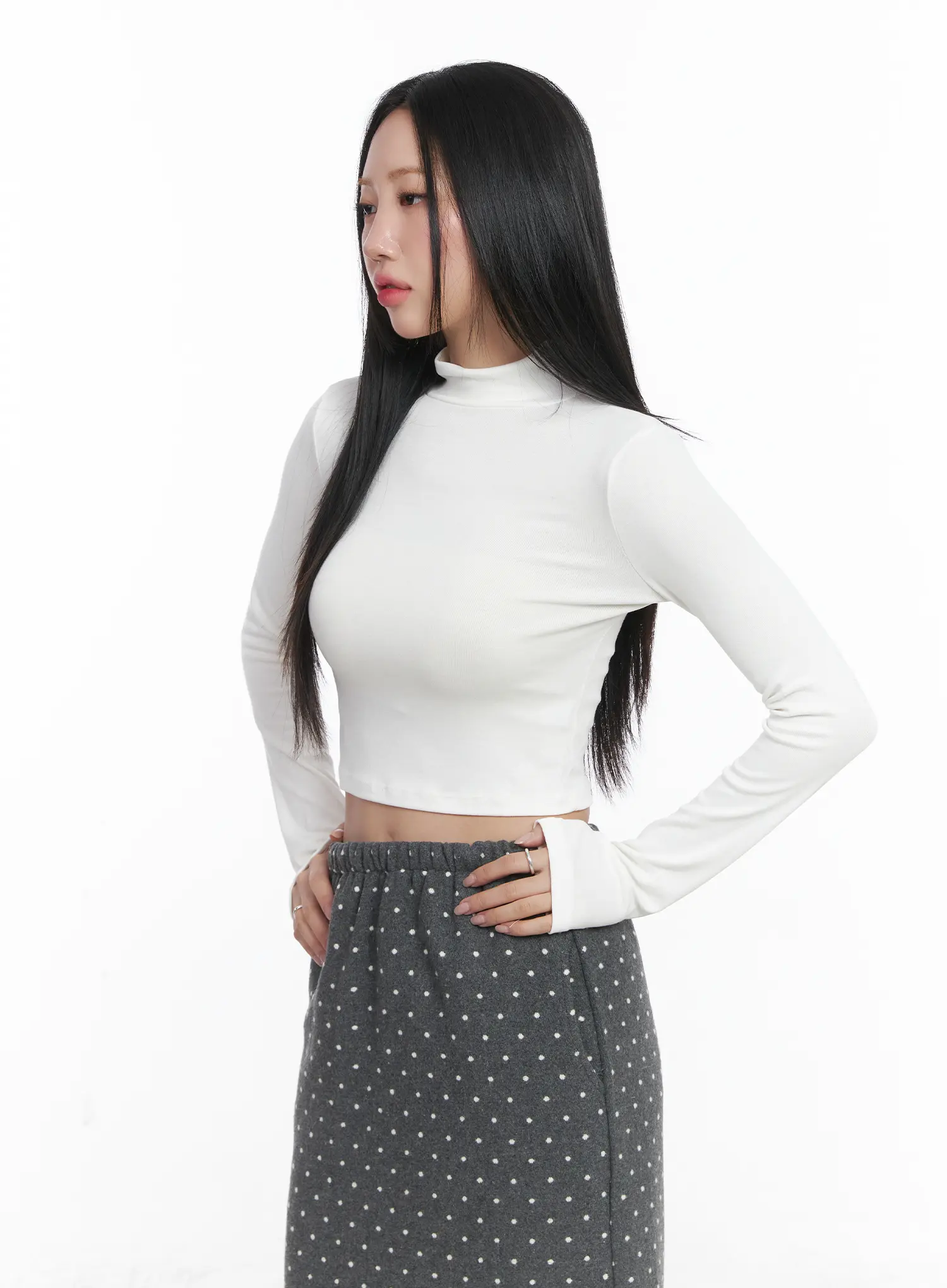Basic Mock Neck Long Sleeve Crop Top CD529 - Image 6