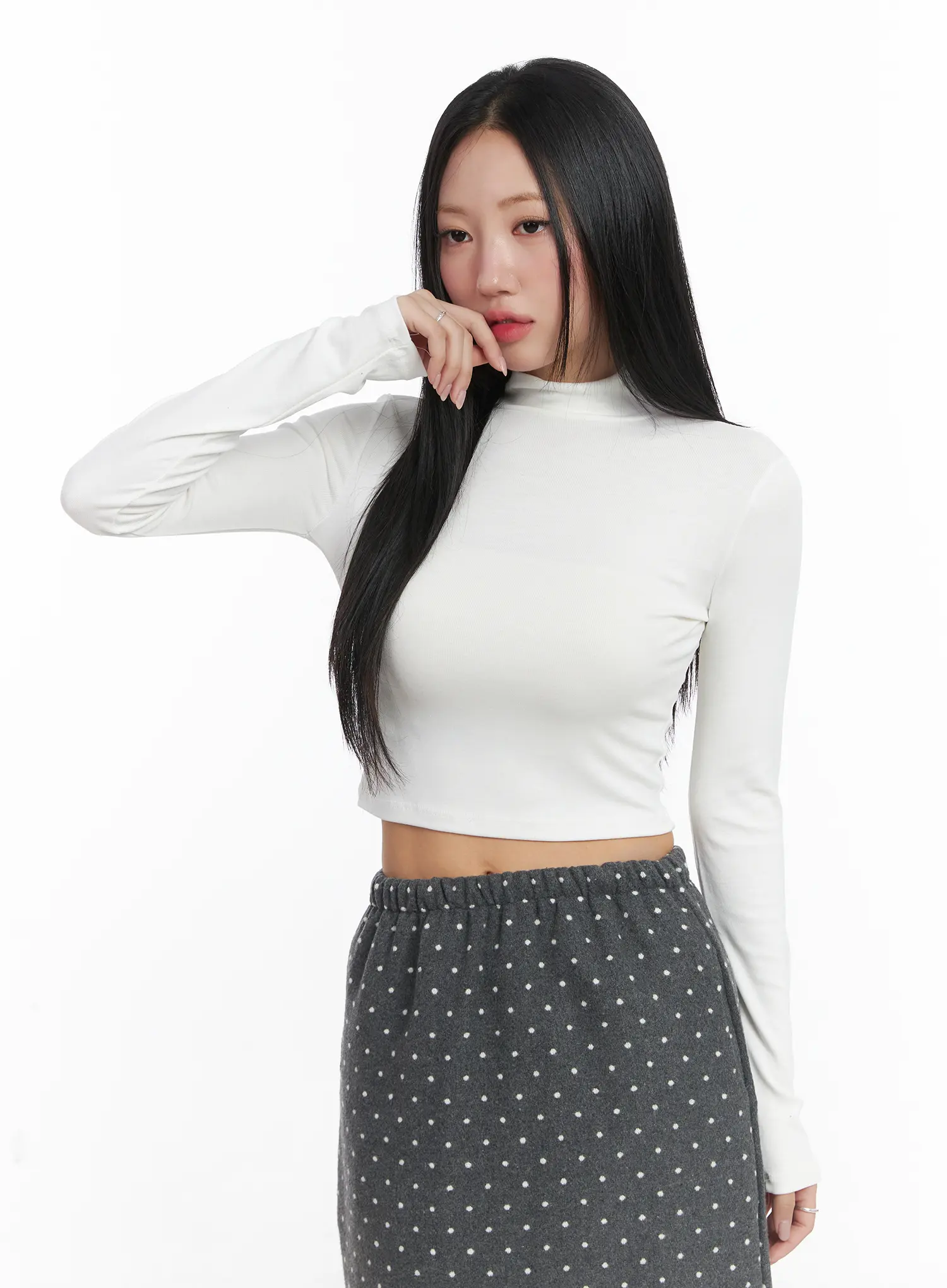Basic Mock Neck Long Sleeve Crop Top CD529 - Image 9