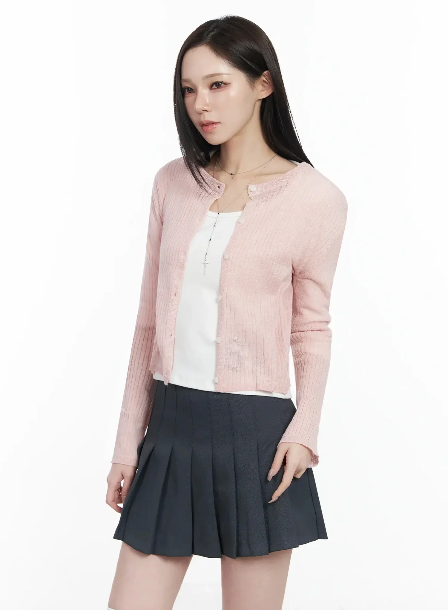 Basic Ribbed Cardigan IJ528 - Image 2