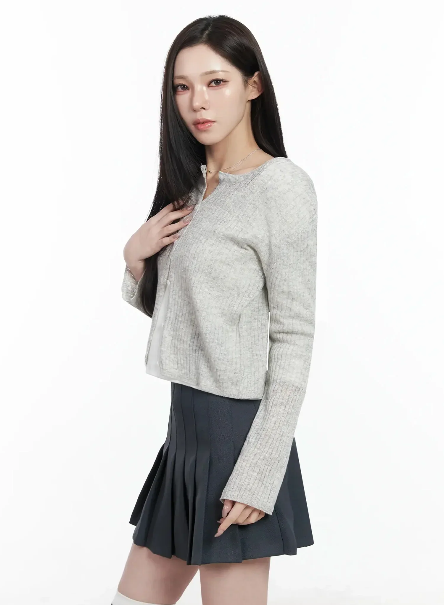 Basic Ribbed Cardigan IJ528 - Image 8