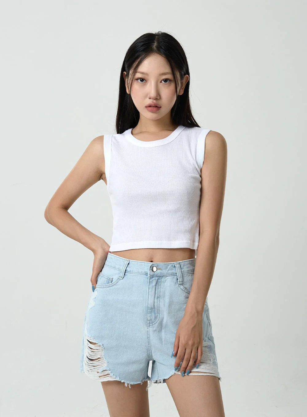 Basic Ribbed Cropped Tank Top CU13 - Image 10