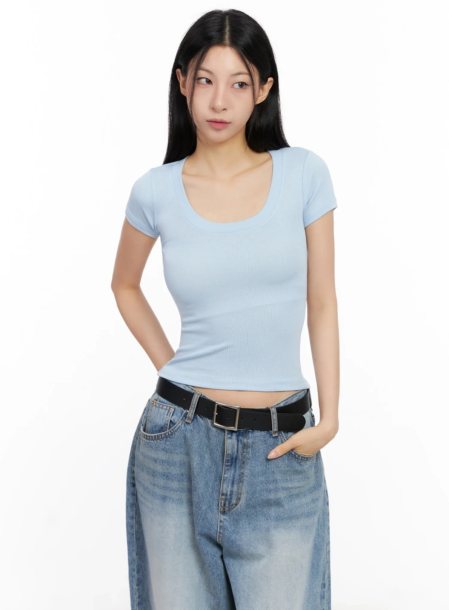 Basic Ribbed Cropped Tee IG508 - Image 17