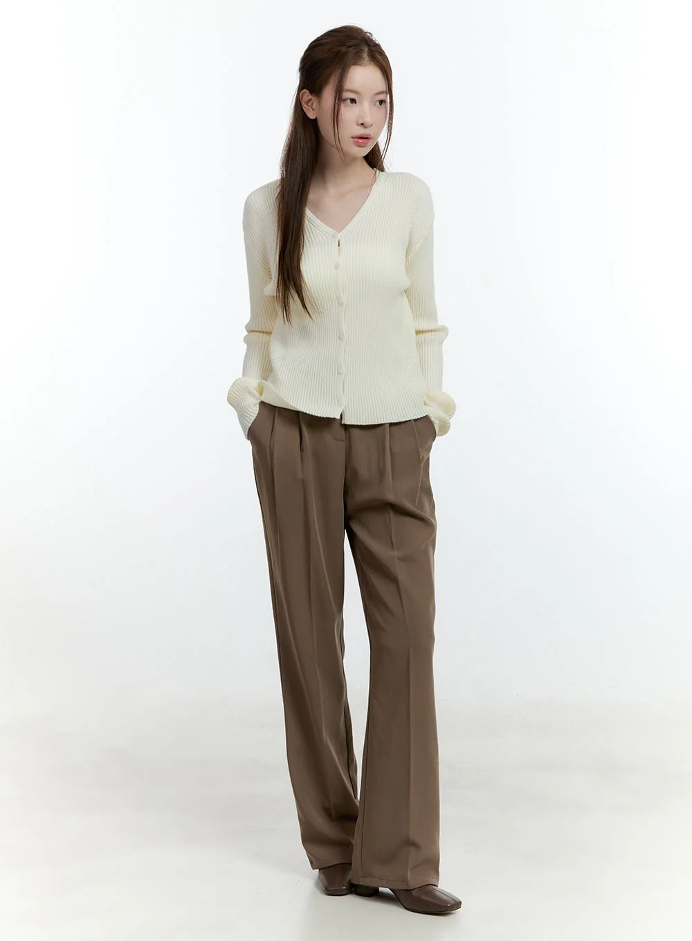 Basic Ribbed V-Neck Cardigan CF503 - Image 2