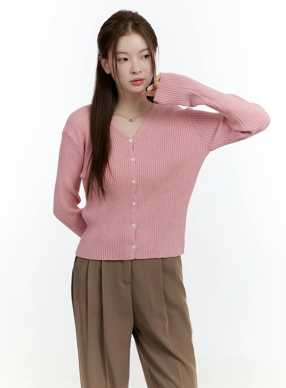 Basic Ribbed V-Neck Cardigan CF503 - Image 8