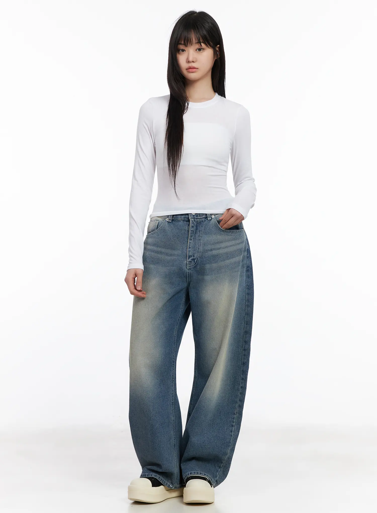 Basic Round Neck Crop Long Sleeve Tee CM512 - Image 3