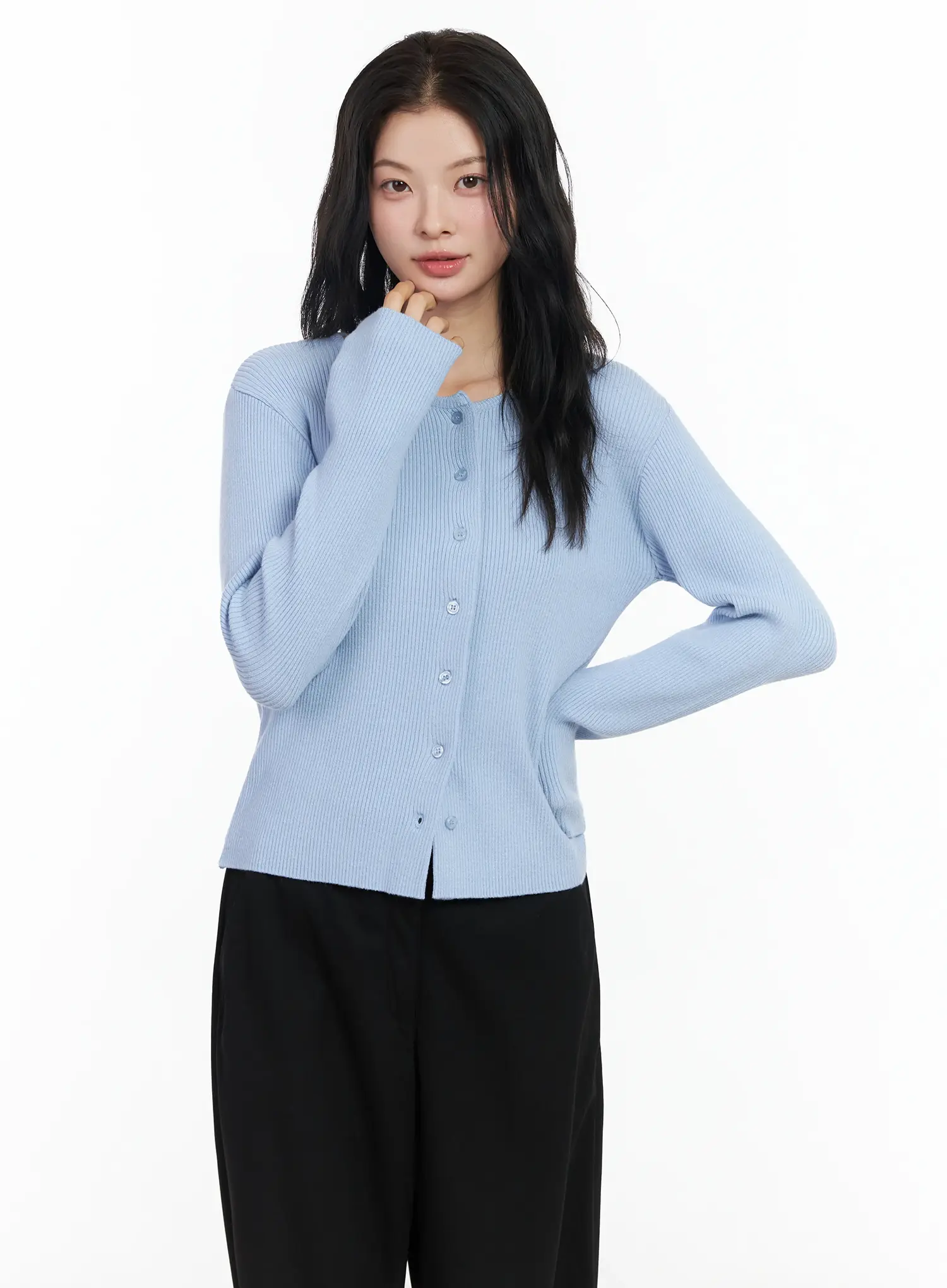 Basic Slim Round Neck Cardigan IM524 - Image 13