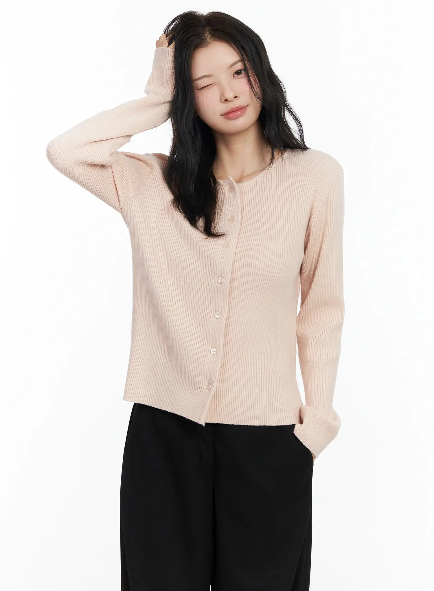 Basic Slim Round Neck Cardigan IM524 - Image 6