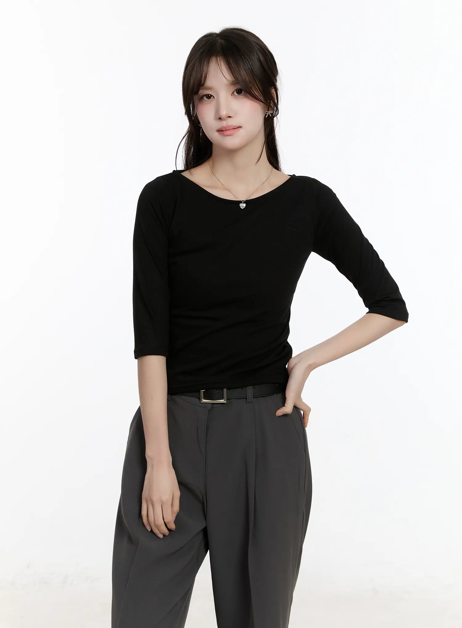 Basic U-Neck 3/4 Sleeve Tee CM505 - Image 3