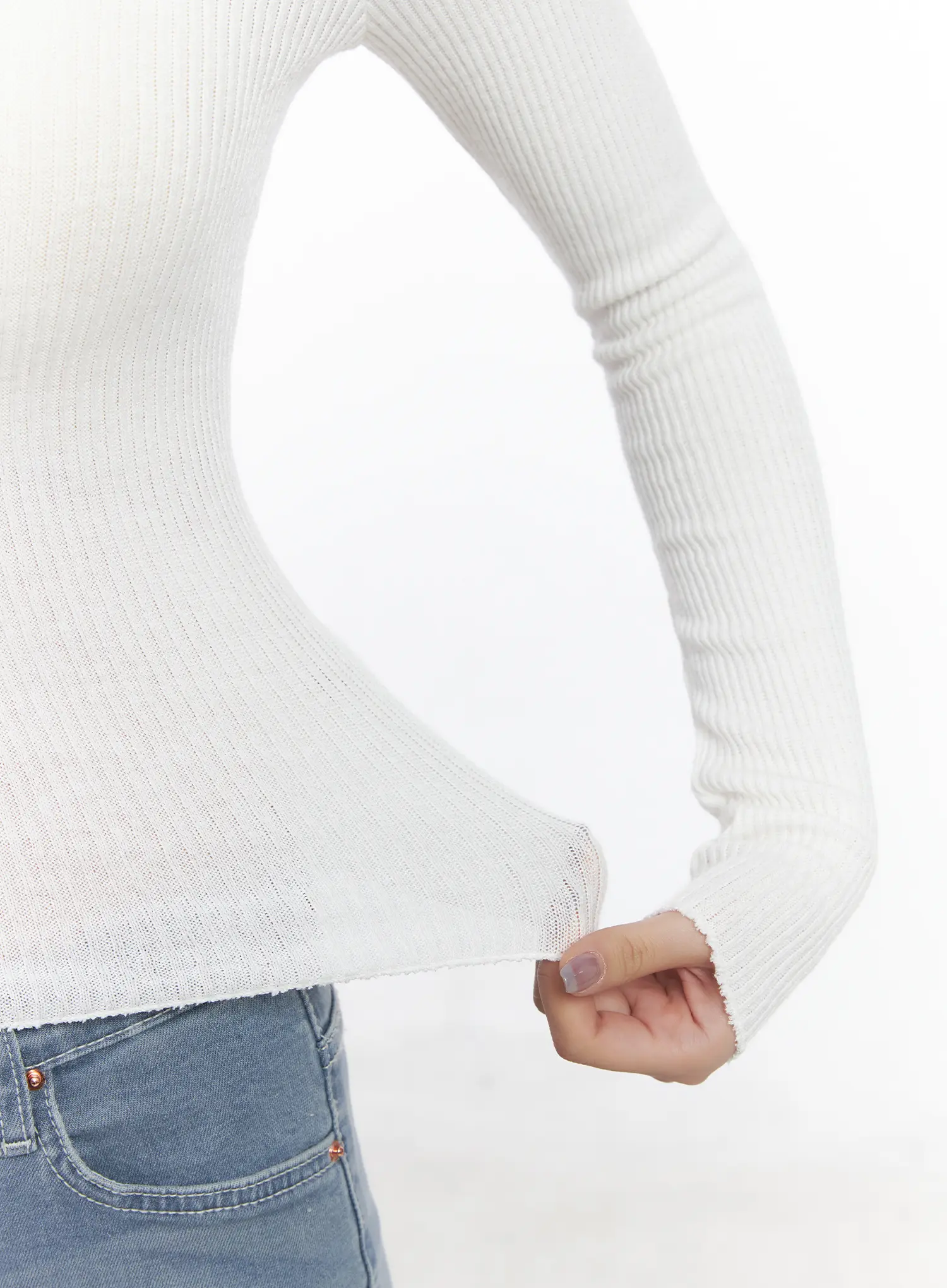 Basic V-Neck Ribbed Long Sleeve Top CF503 - Image 10
