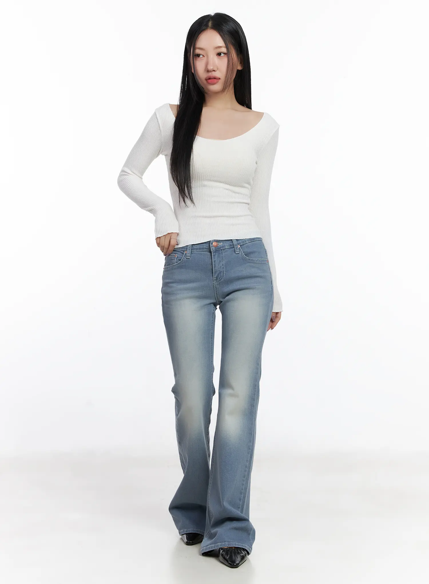Basic V-Neck Ribbed Long Sleeve Top CF503 - Image 3