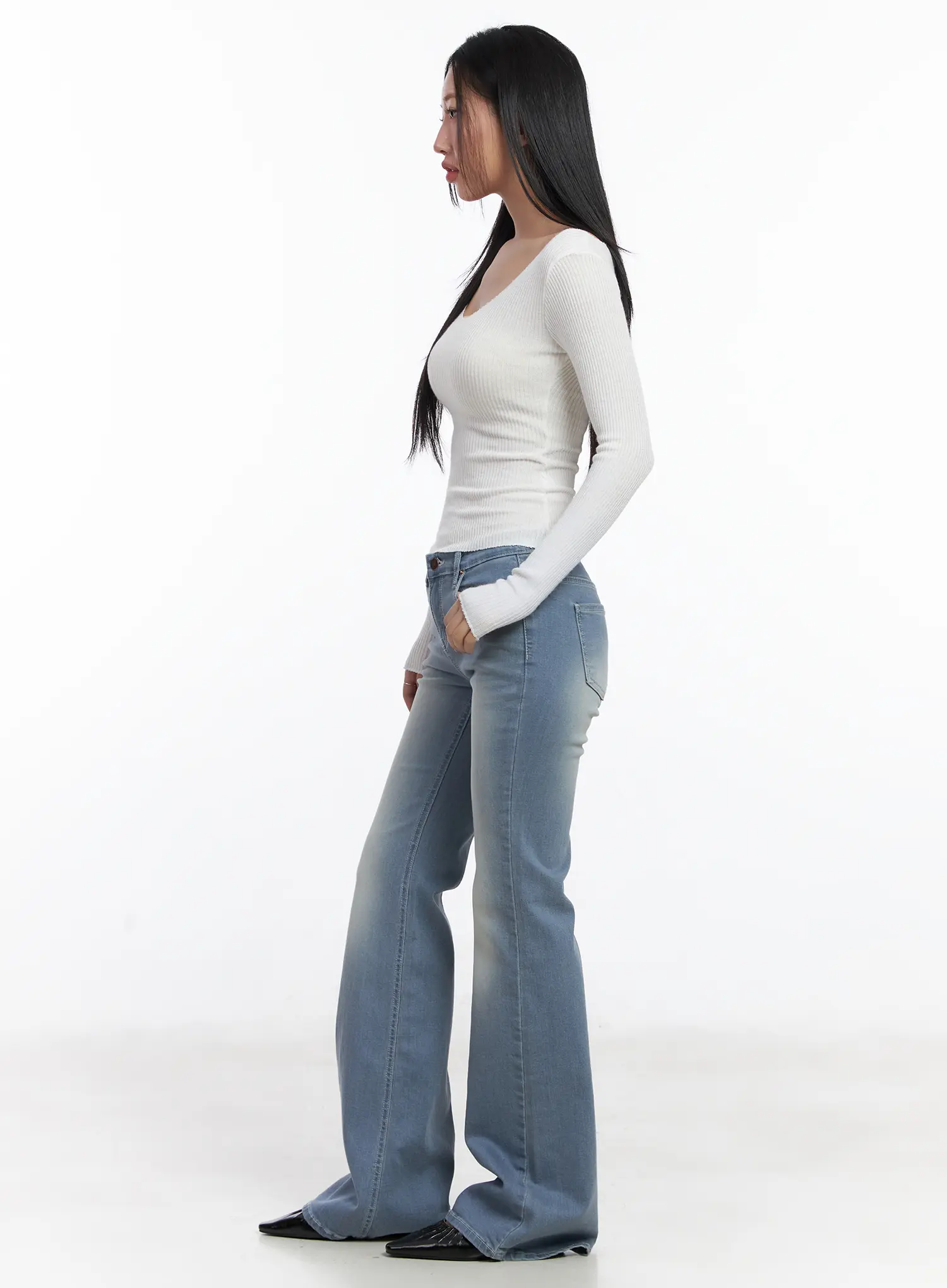 Basic V-Neck Ribbed Long Sleeve Top CF503 - Image 4