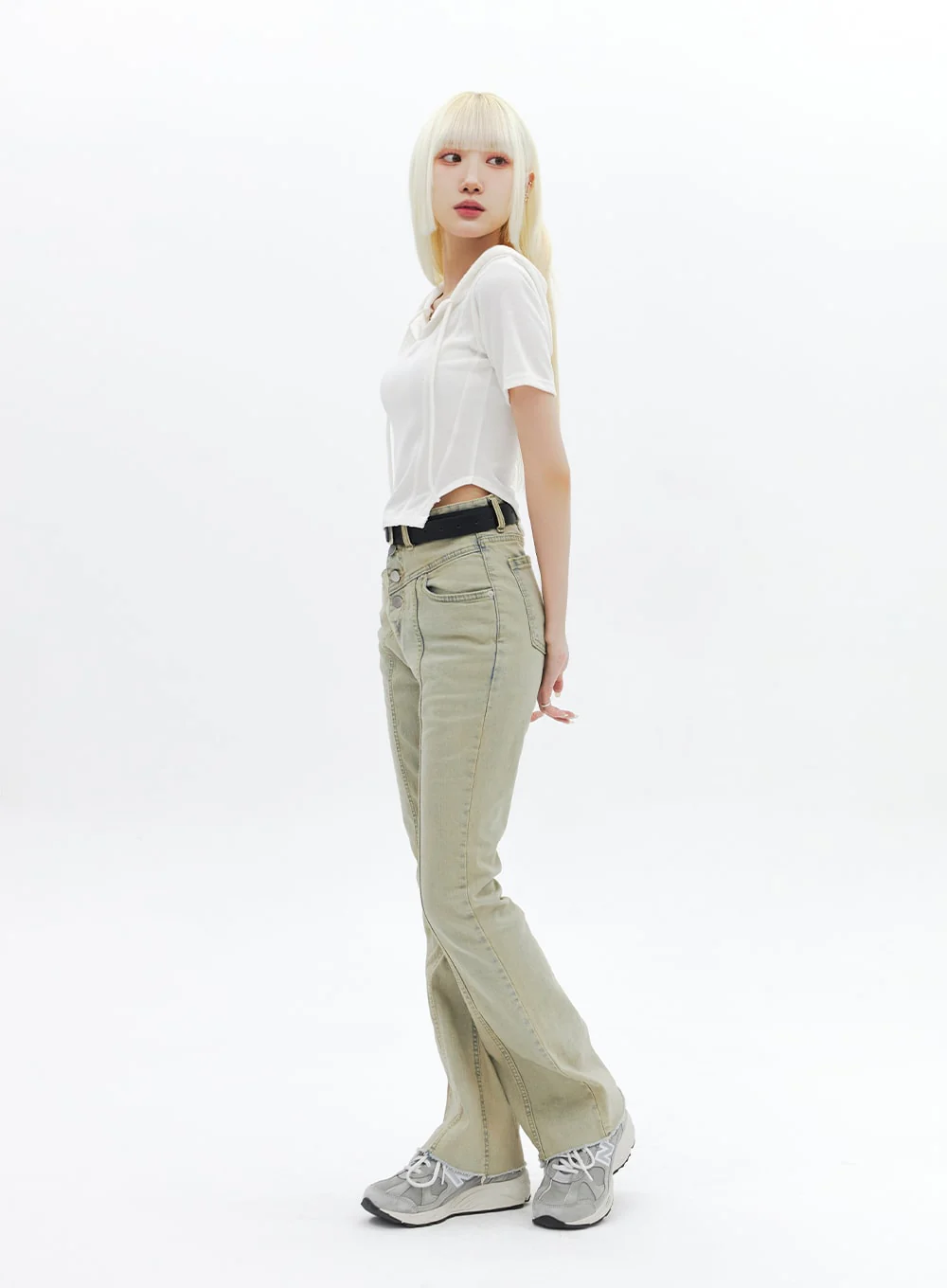 Beige Wash Bootcut Jeans BA320 - Image 4