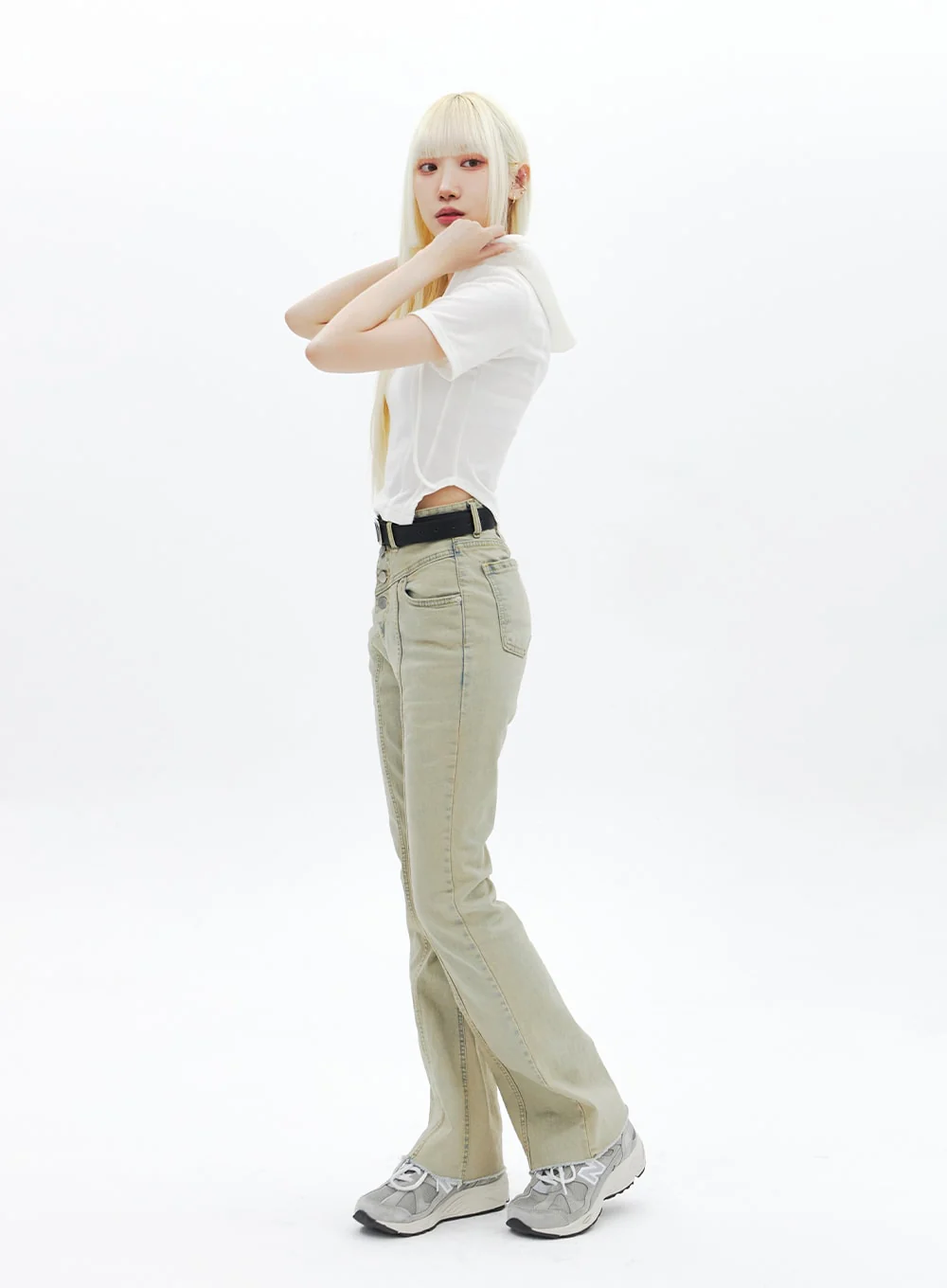 Beige Wash Bootcut Jeans BA320 - Image 9
