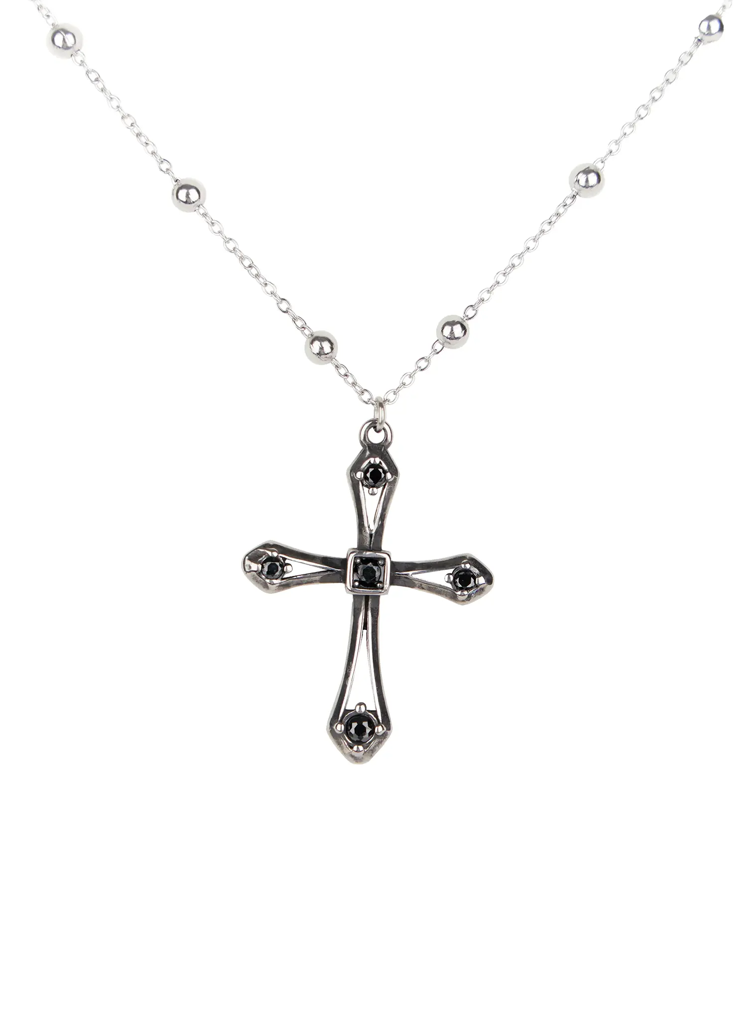 Black Cross Bead Necklace CO503 - Image 4