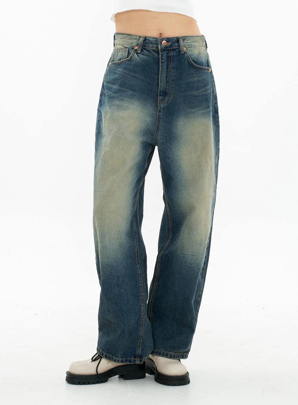 Bleached Wide Leg Denim Pants CA07 - Image 10