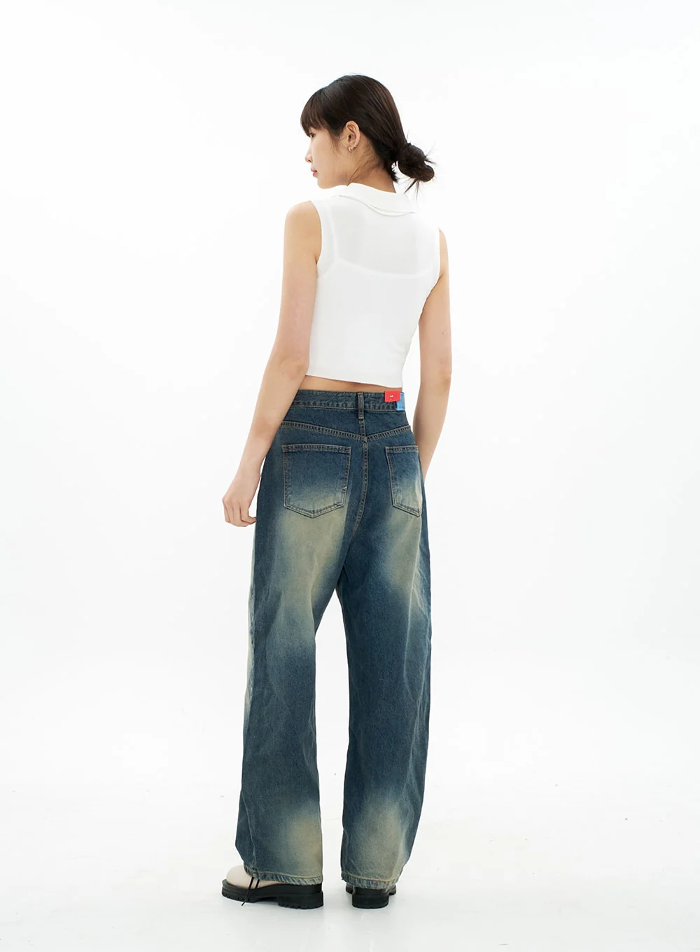 Bleached Wide Leg Denim Pants CA07 - Image 13