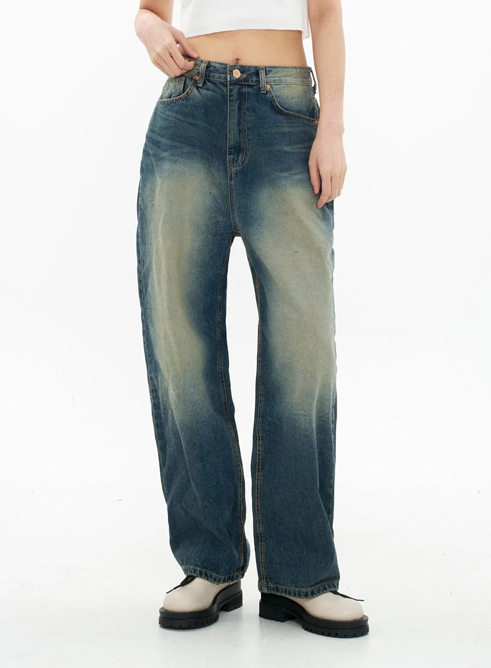 Bleached Wide Leg Denim Pants CA07 - Image 2