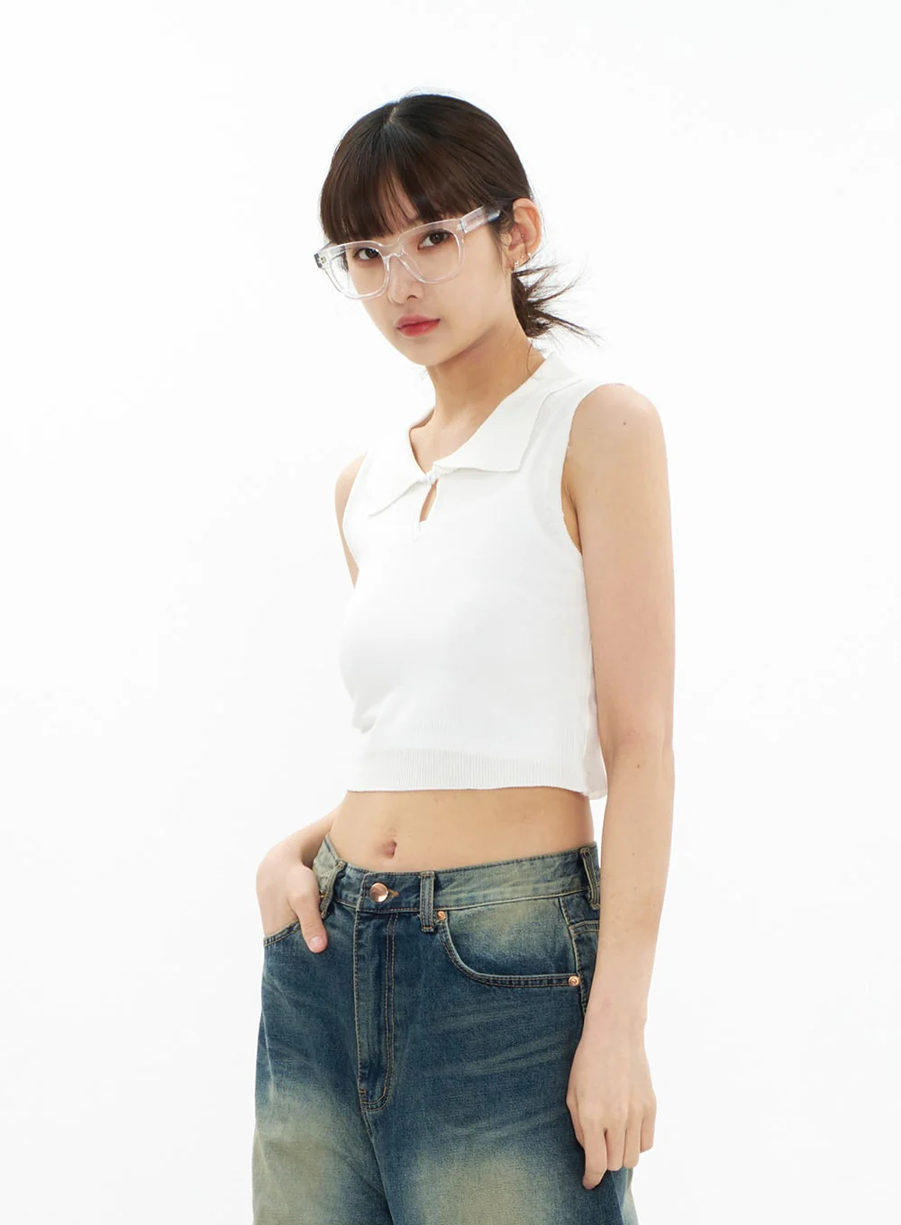 Bleached Wide Leg Denim Pants CA07 - Image 7