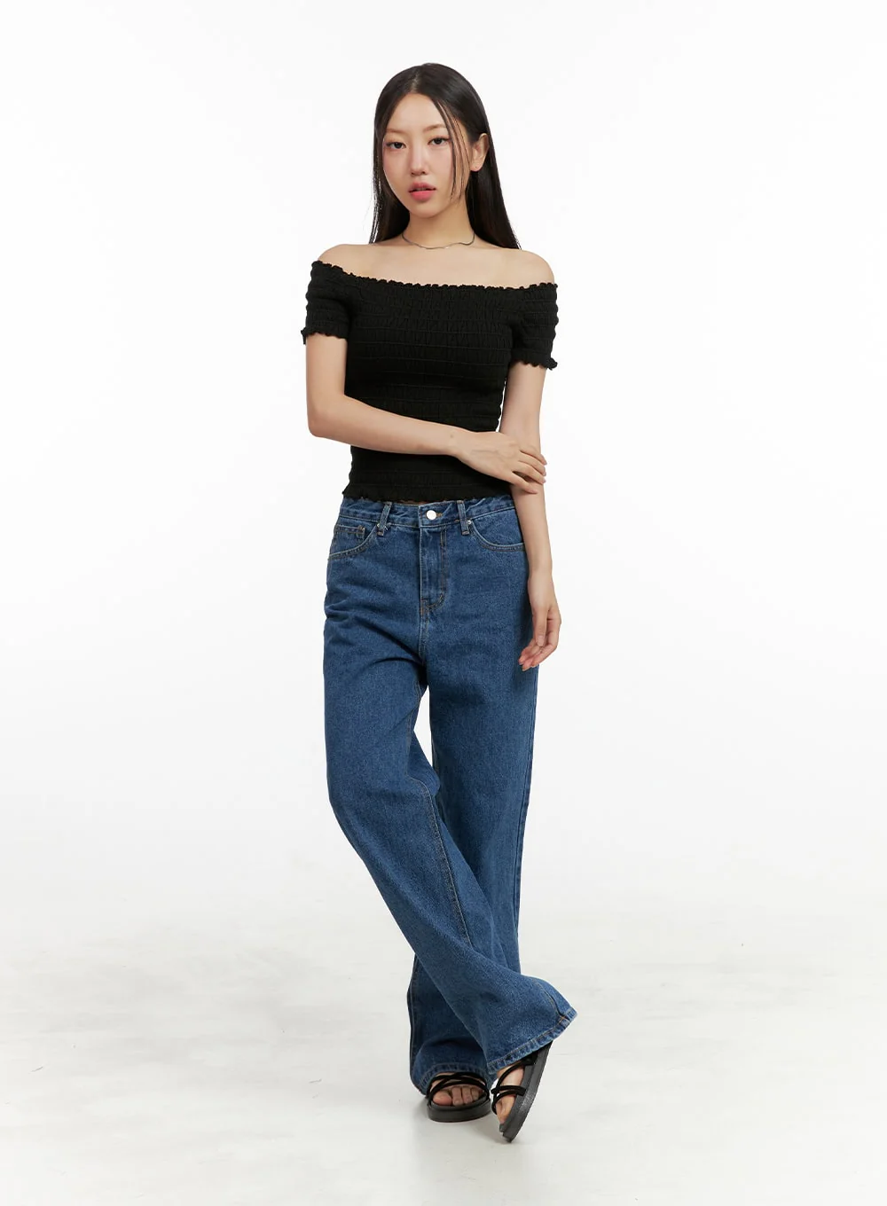 Blue Wide-Leg Jeans OU407 - Image 3