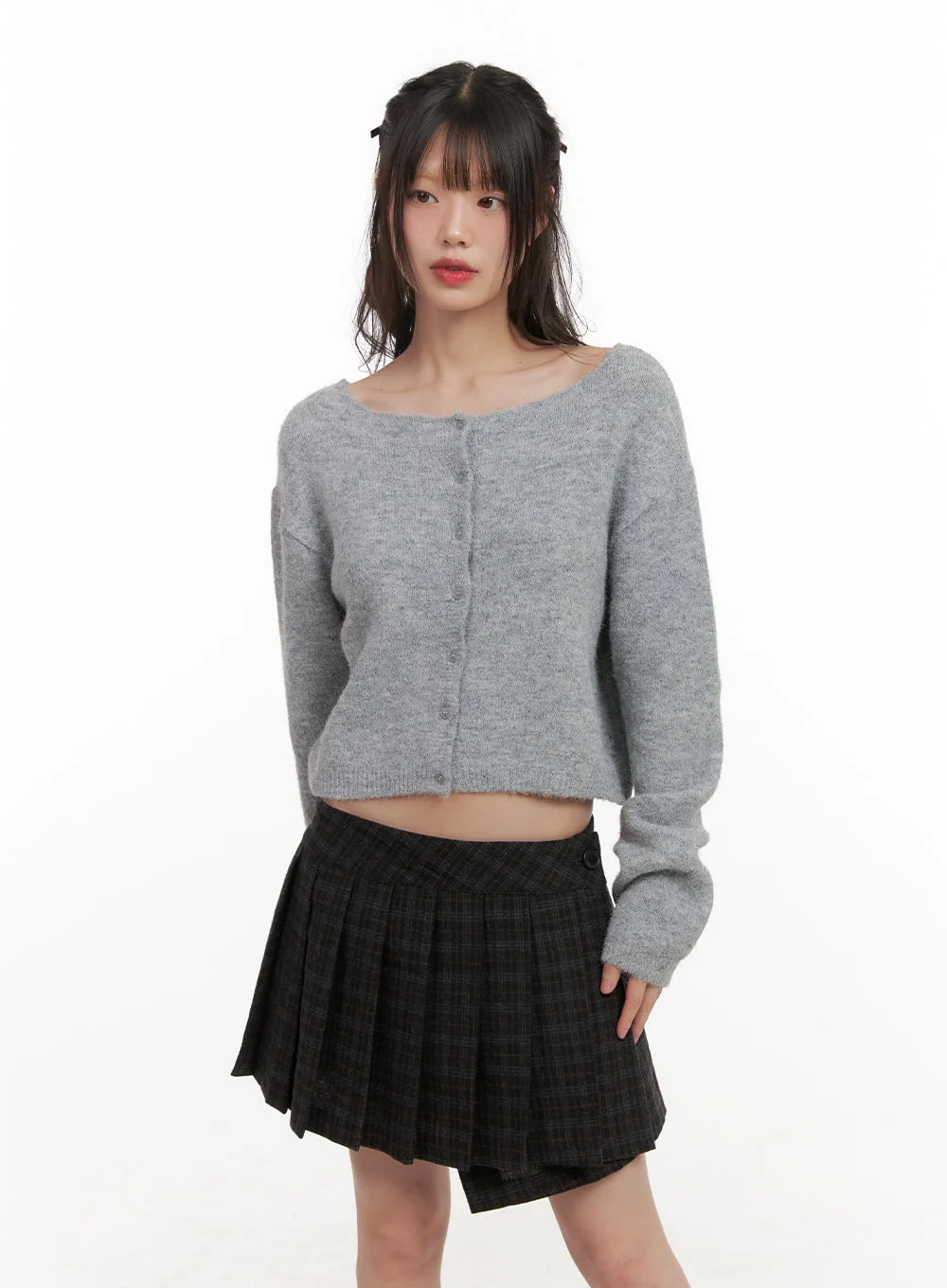 Boat-Neck Buttoned Knit Cardigan CJ501 - Image 8