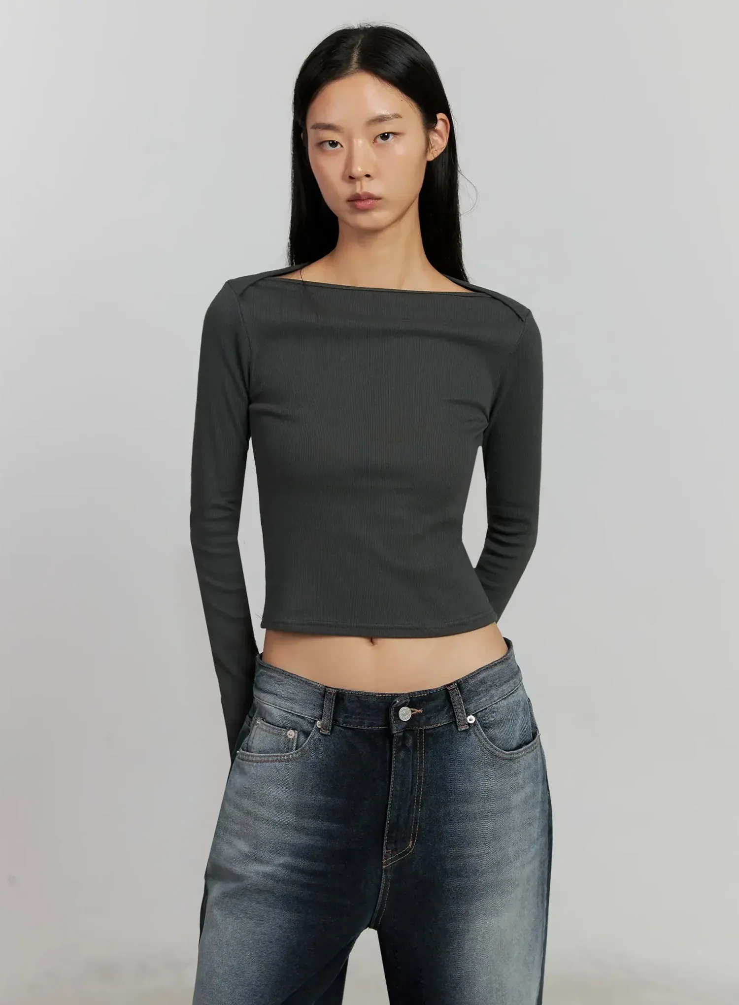Boat Neck Long Sleeve Top IJ505