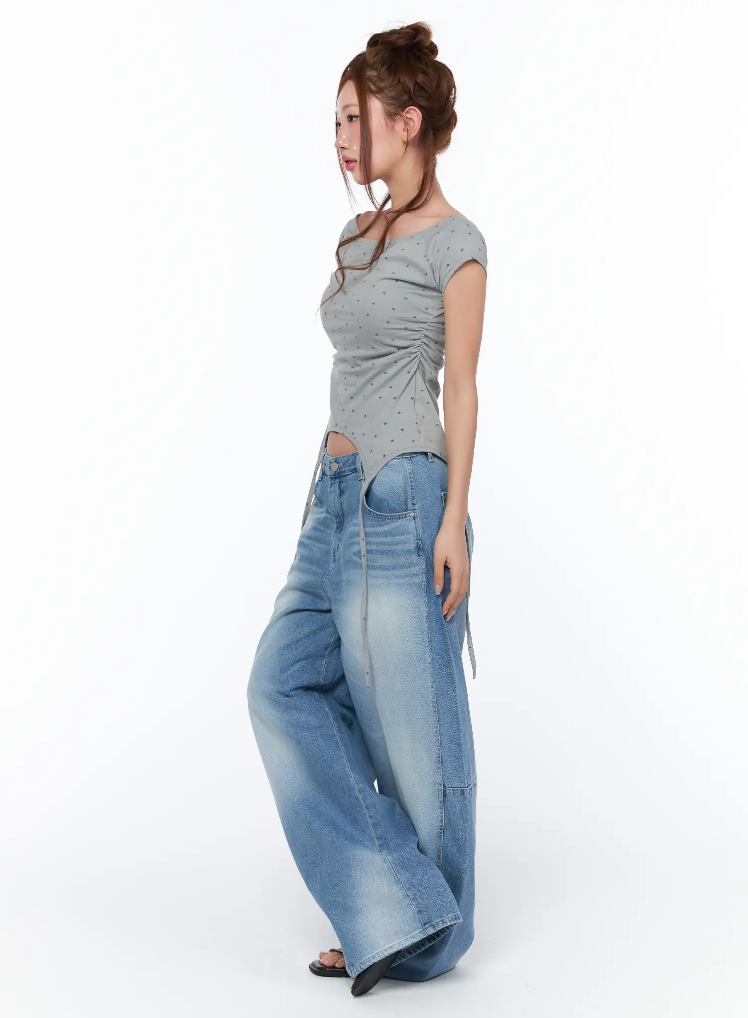 Boat Neck Star Print String Top CA514 - Image 6