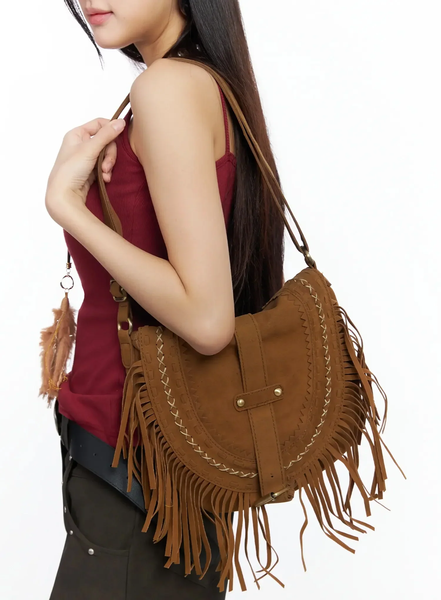 Bohemian Suede Fringe Shoulder Bag IM530 - Image 2