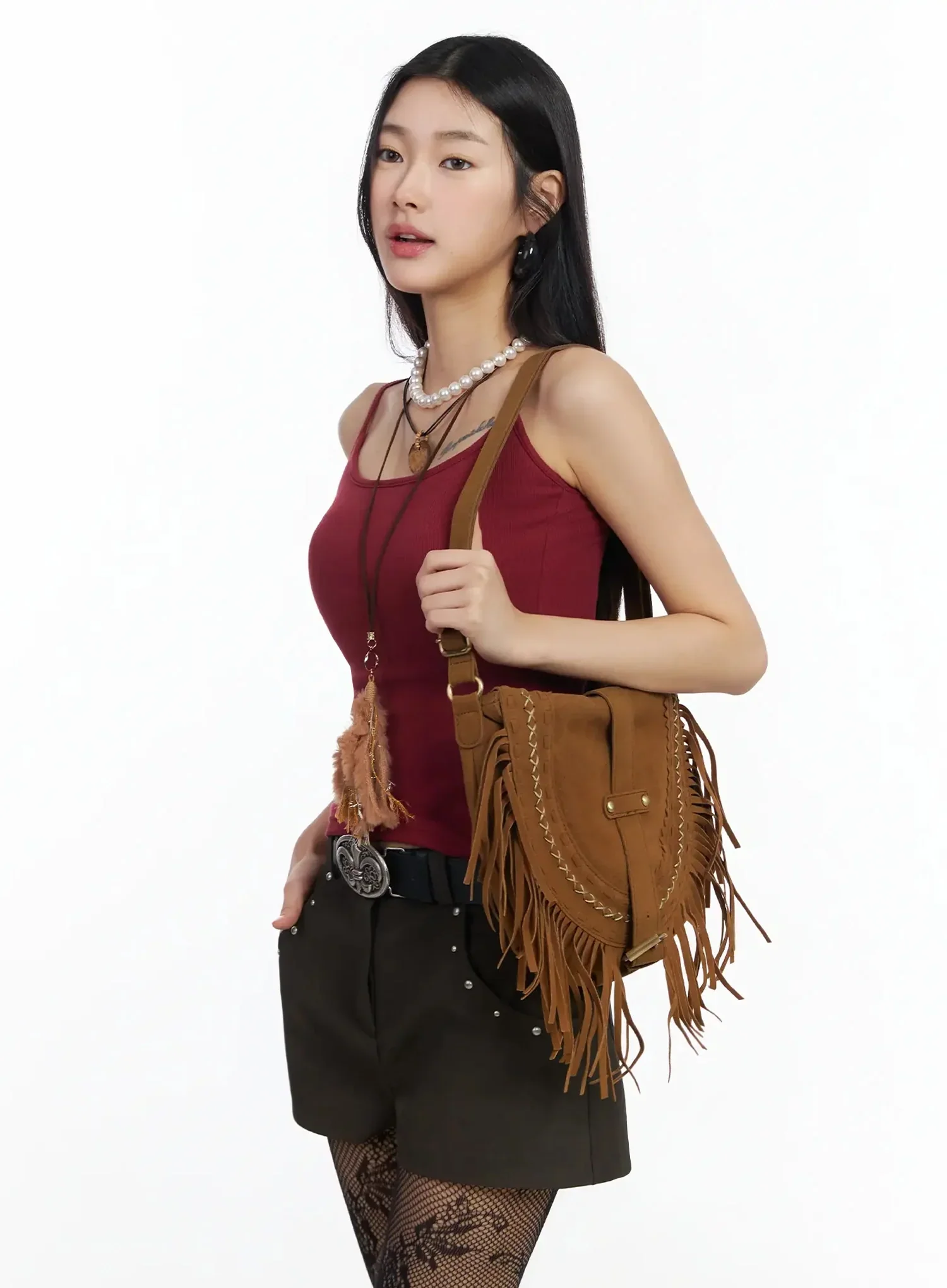 Bohemian Suede Fringe Shoulder Bag IM530 - Image 3