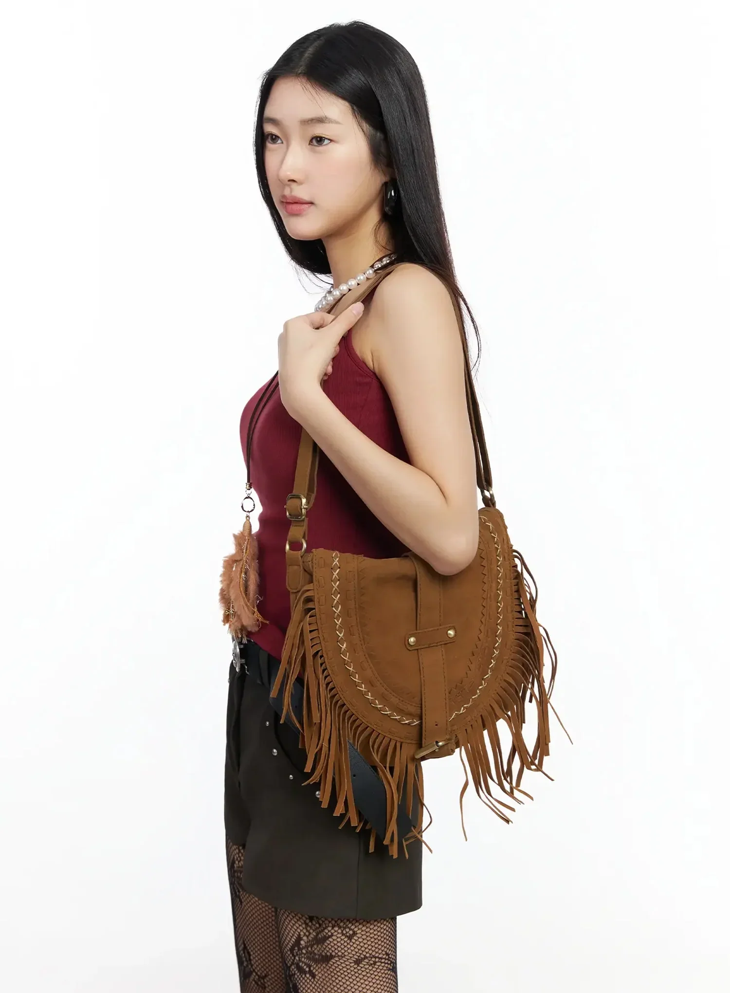 Bohemian Suede Fringe Shoulder Bag IM530 - Image 4