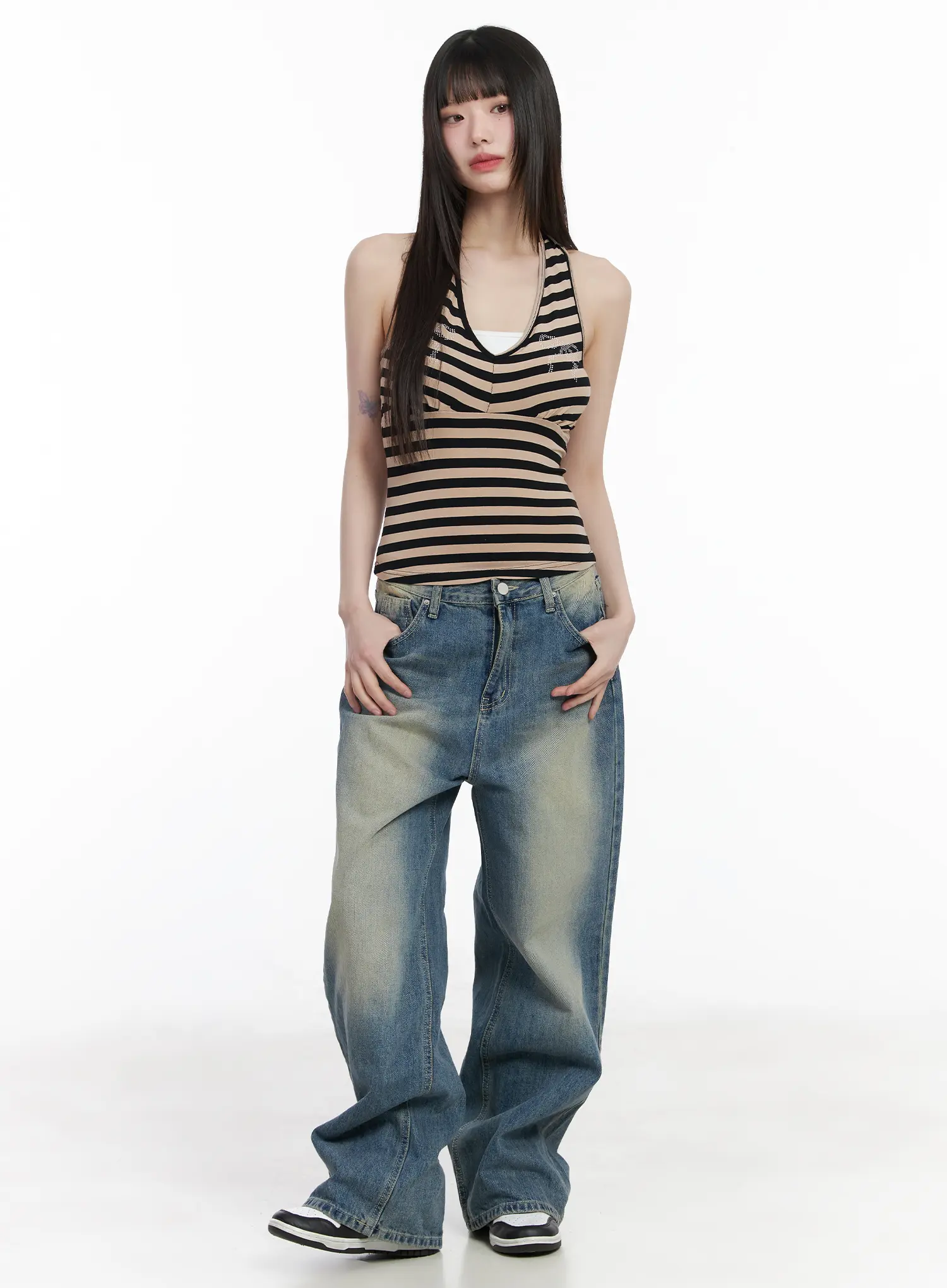 Bow Embellished Stripe Padded Halter Top CM524 - Image 3