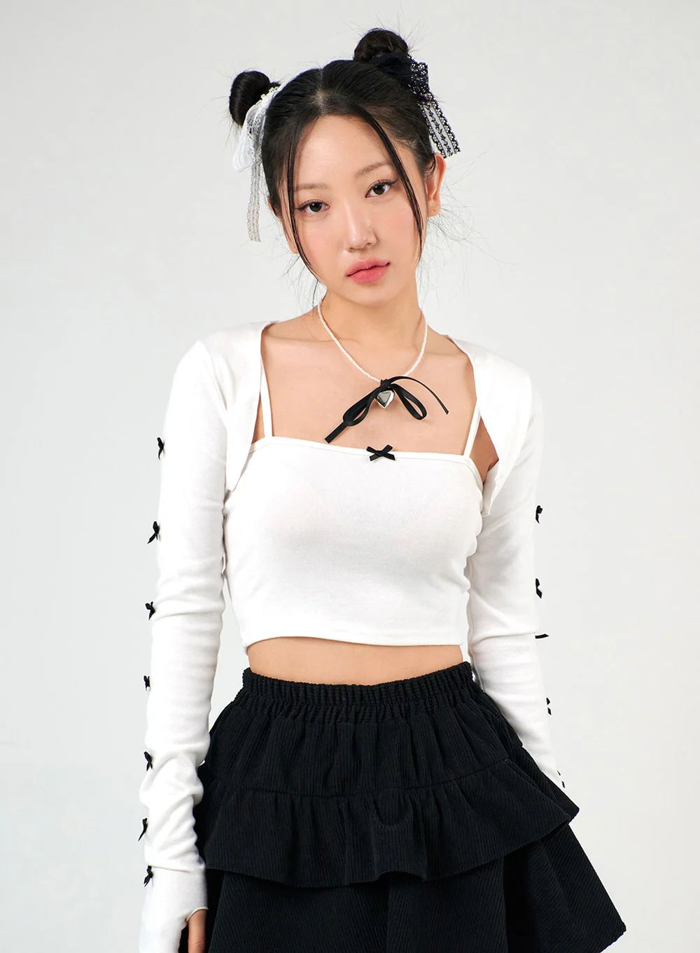Bowknot Long Sleeve Bolero Shrug and Tank Set IJ402 - Image 2