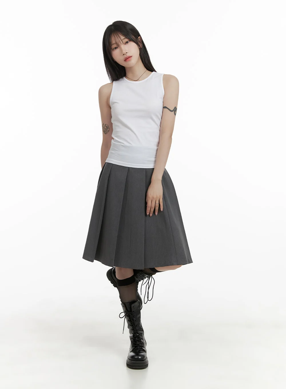 Box Pleated Midi Skirt CA404 - Image 2
