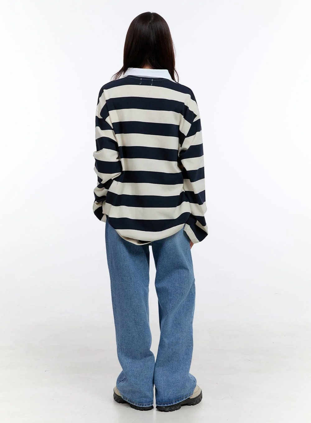Boxy Collared Buttoned Oversize Tee OO407 - Image 3