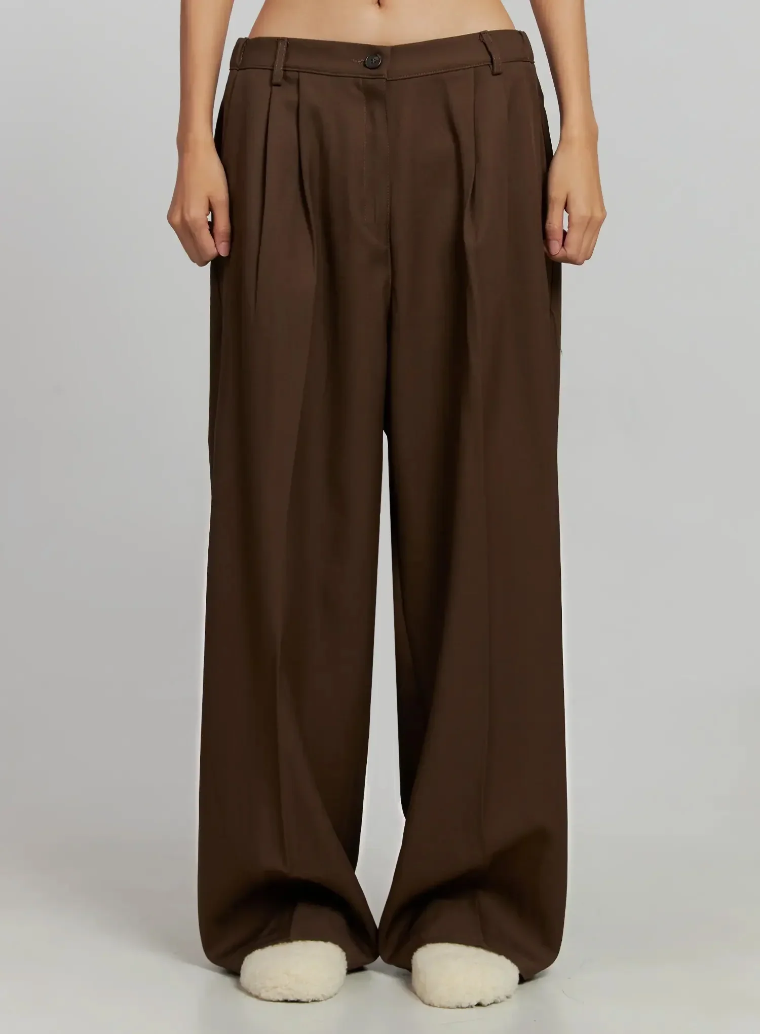 Brown Pleated Slacks IJ505