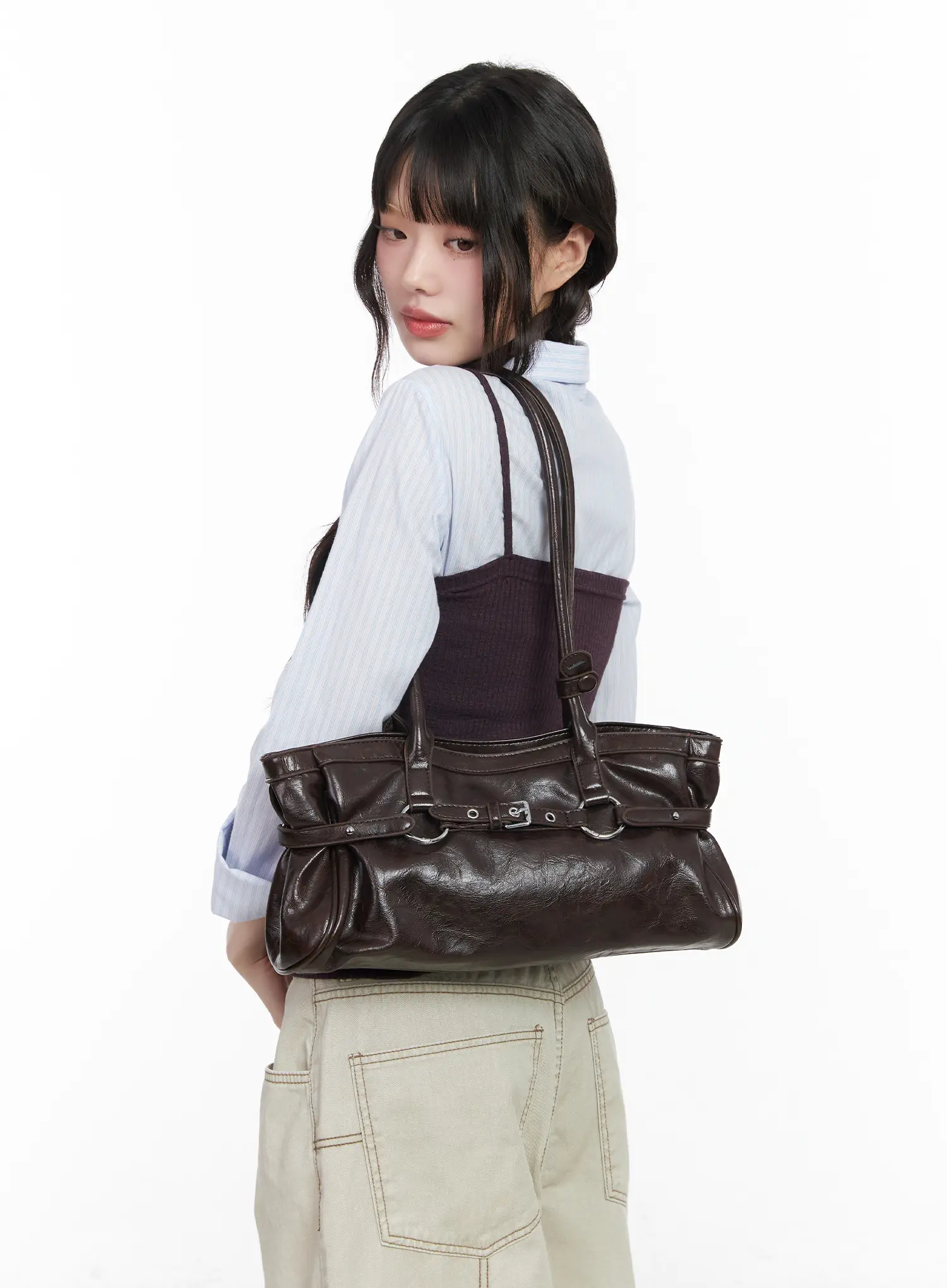 Buckle Accent Faux Leather Shoulder Bag CM526 - Image 2